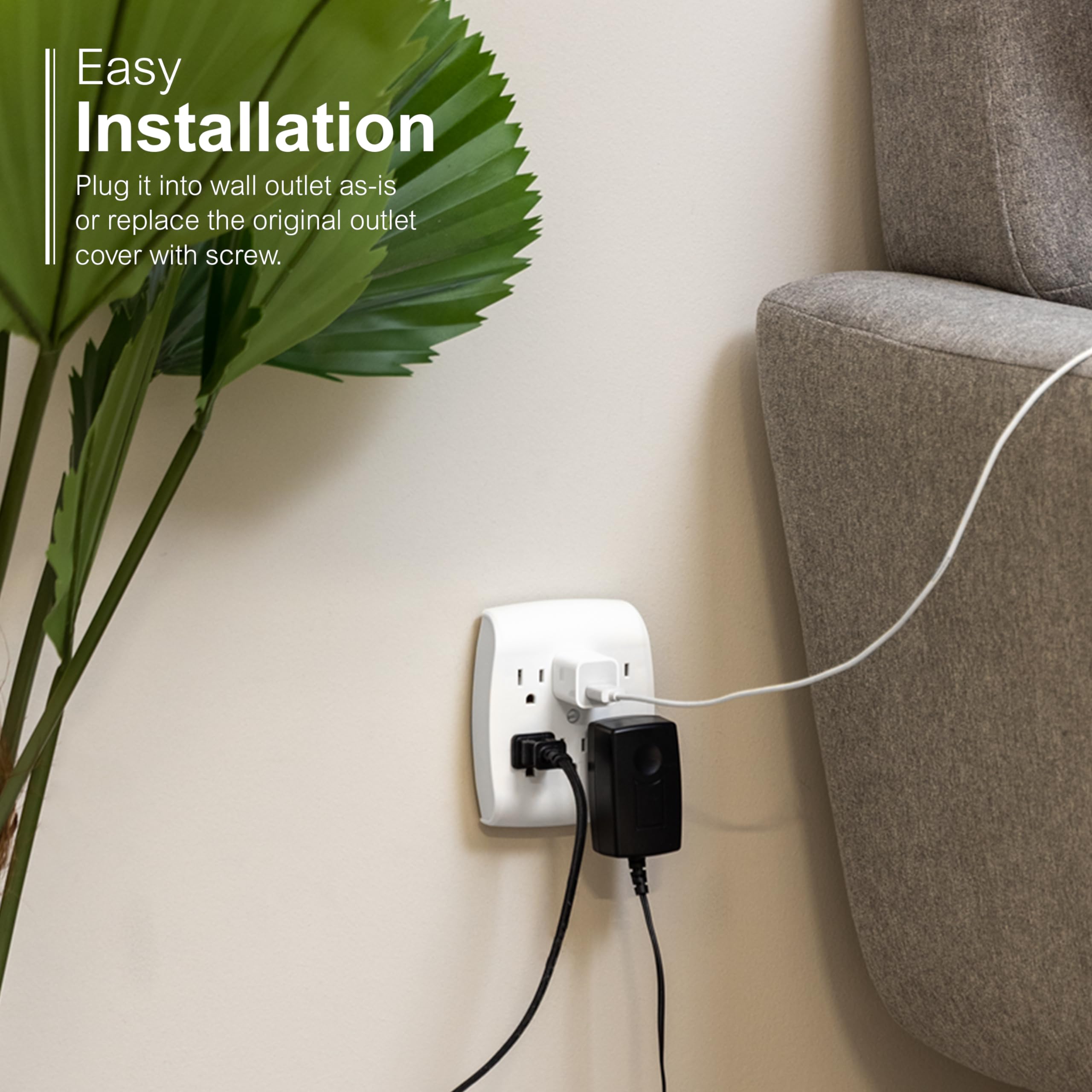 Ge 6 Outlet Extender Wall Tap, 5 Pack, Grounded Adapter, Charging Station, 3 Prong, Secure Install, Ul Listed, White, 54853