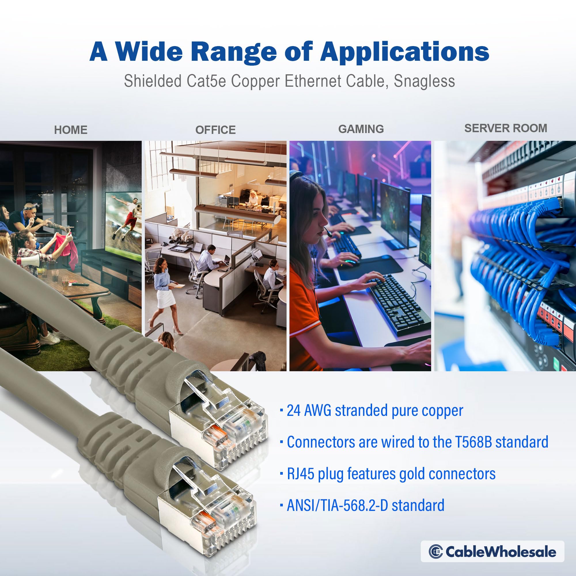 Cablewholesale 1000 Foot Bulk Cat5E Ethernet Cable, 24 Awg, Etl Listed, 4 Pair Stranded Copper, Foil Shielded Twisted Pair(Stp)