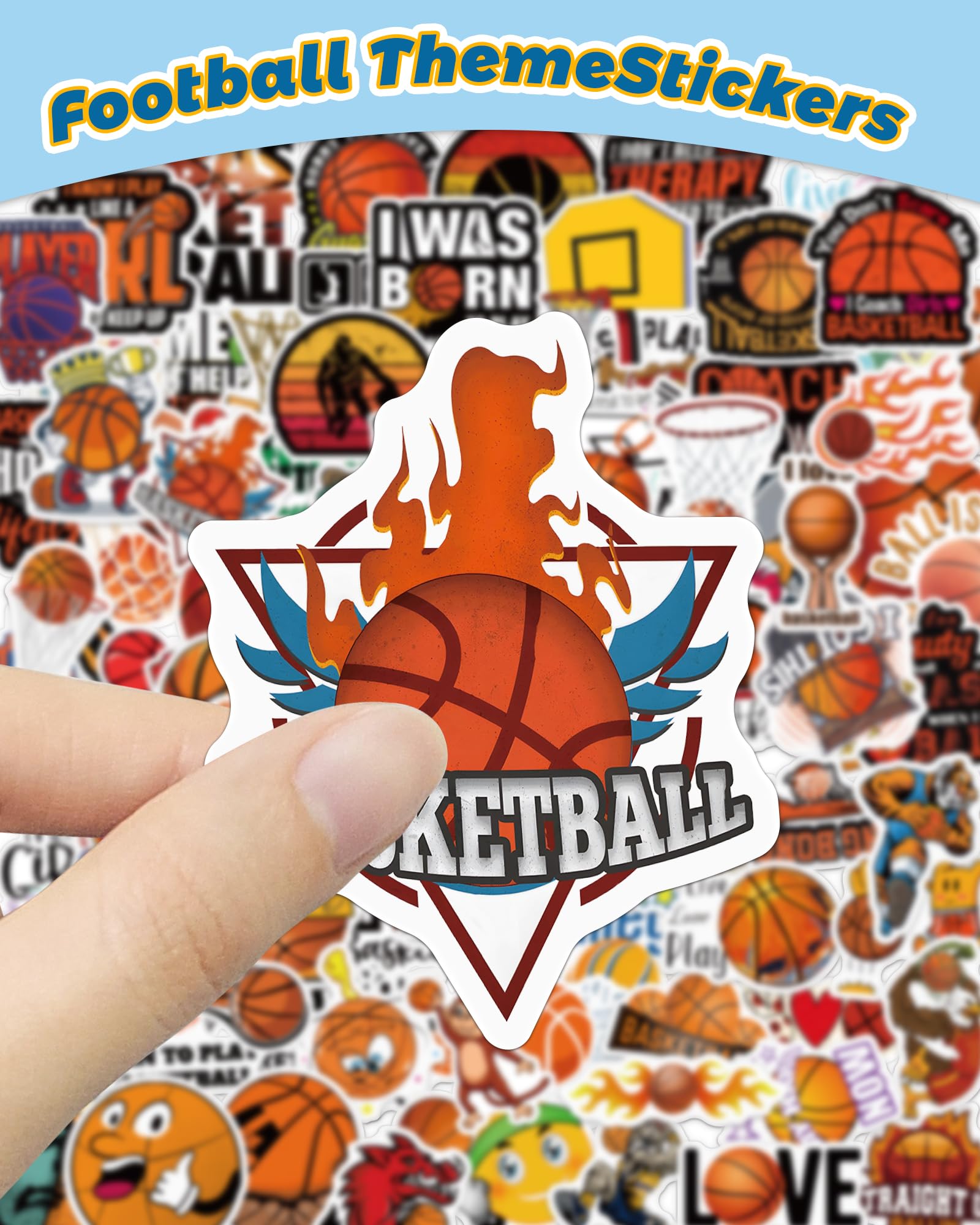 Pcnearty 100 Pcs Basketball Stickers For Kids, Water Bottle Stickers, Cute Vinyl Waterproof Hydroflask Phone Skateboard Laptop S