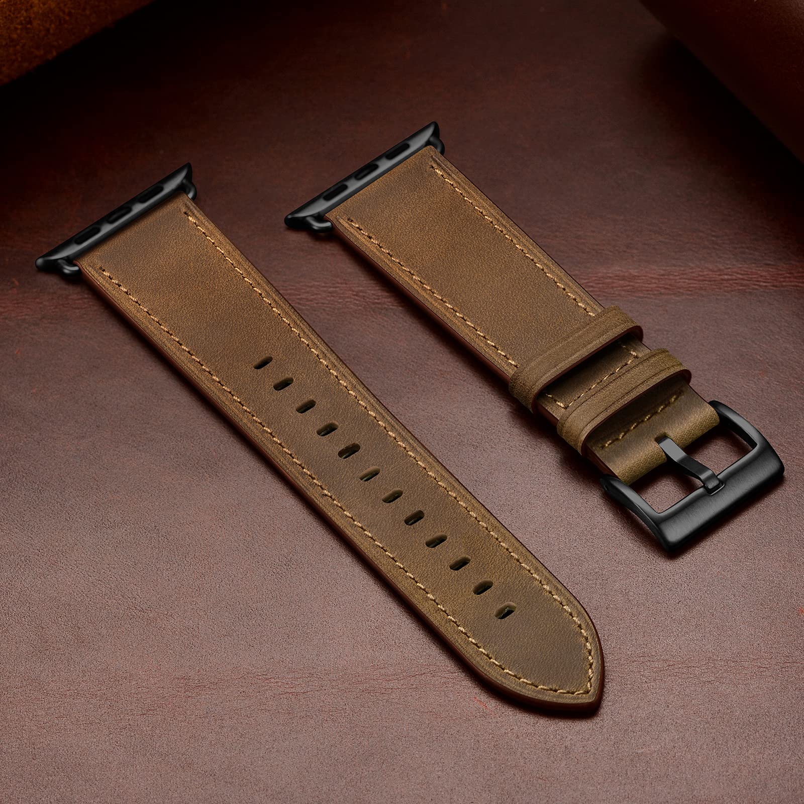 Ouheng Compatible With Apple Watch Band 49Mm/46Mm/45Mm/44Mm/42Mm, Genuine Leather Band Strap Compatible With Apple Watch Ultra 2