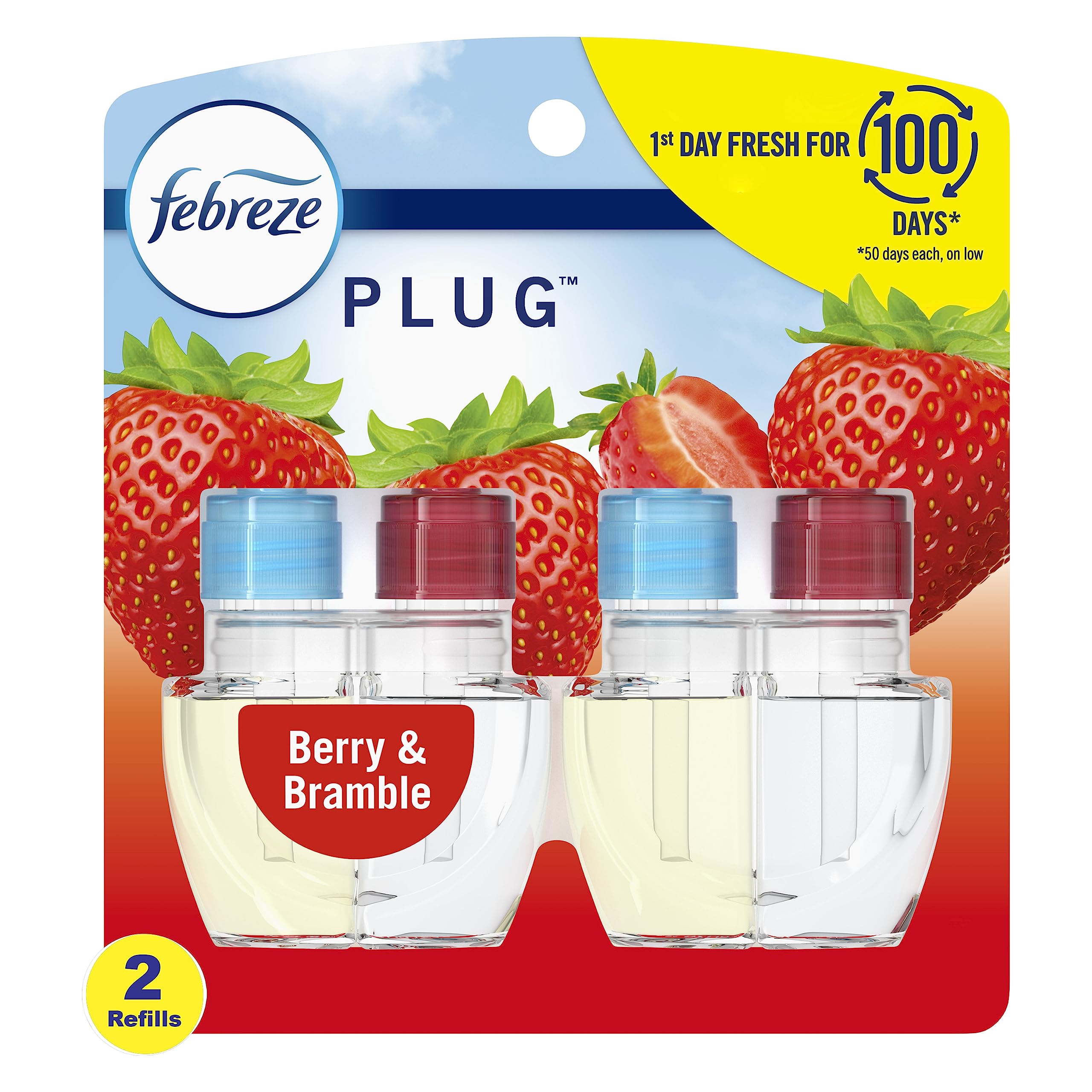 Febreze Odor Fighting Fade Defy Plug Air Freshener Refill, Berry & Bramble, (2) .87 Fl. Oz. Oil Refill