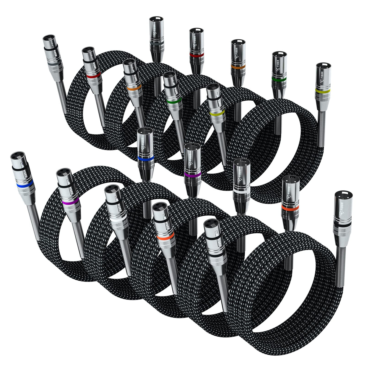 Fibbr Xlr Cable 3Ft 10 Pack, Microphone Cable Nylon Braided Xlr Male To Female Heavy Duty Balanced Microphone Cord Compatible With Preamps/Speaker Systems And More
