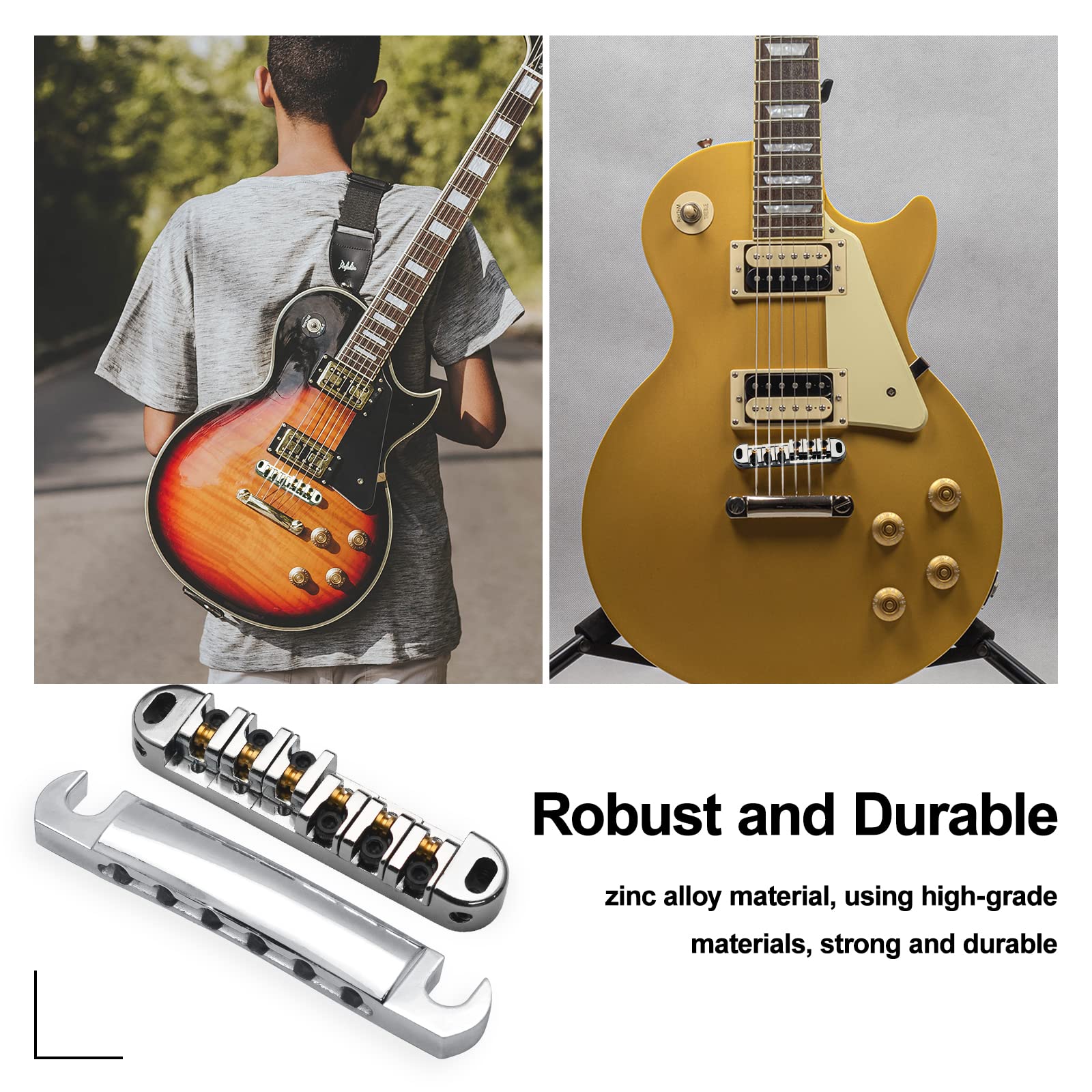 Saphue Abr 1 Style Tune O Matic Bridge Tailpiece Roller Saddle Bridge For Gb Lp Gear Replacement (Chrome)