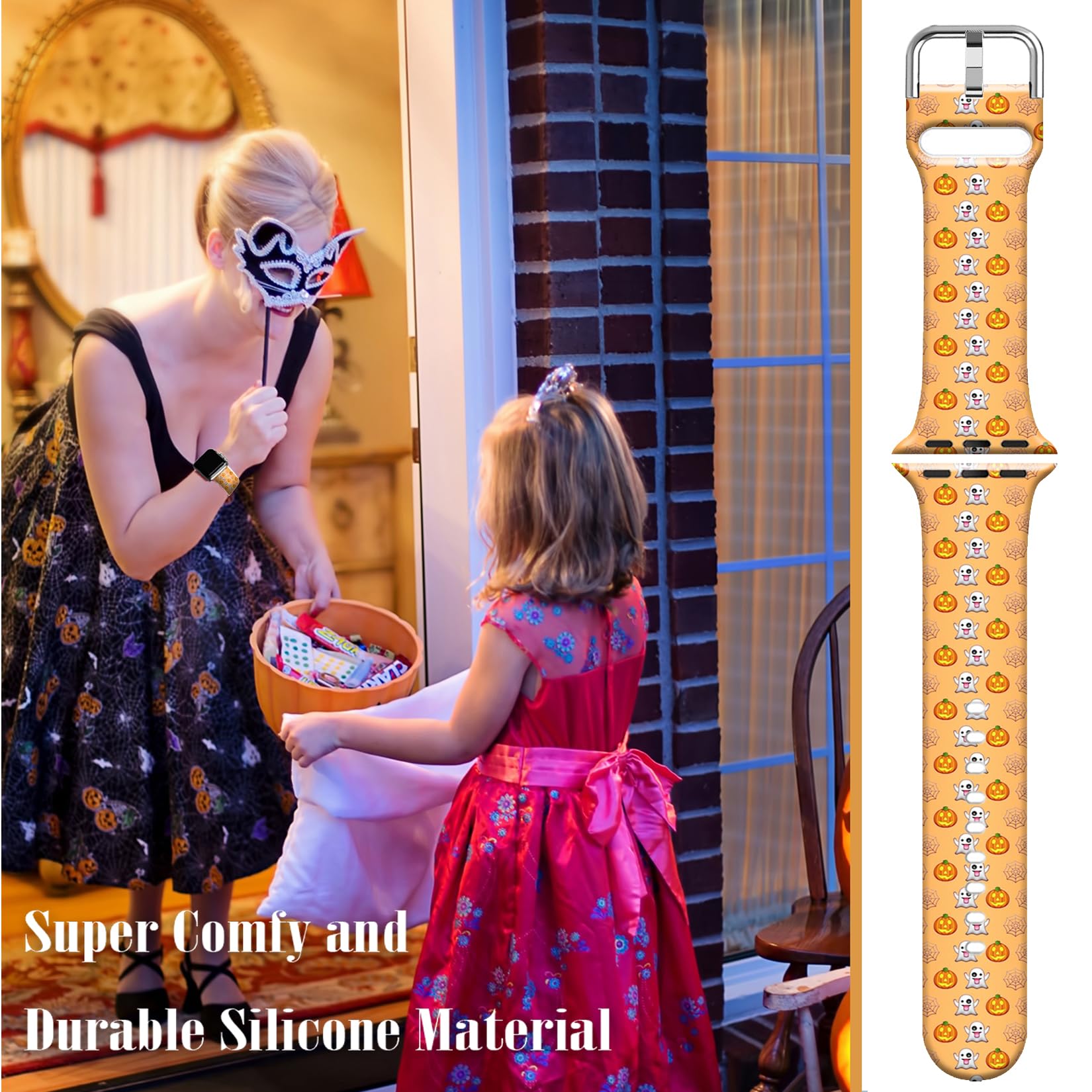 Doo Uc Halloween Decorations Floral Bands Compatible With Apple Watch 38Mm 40Mm 41Mm For Men Women Girls, Funny Pumpkin Ghost Si