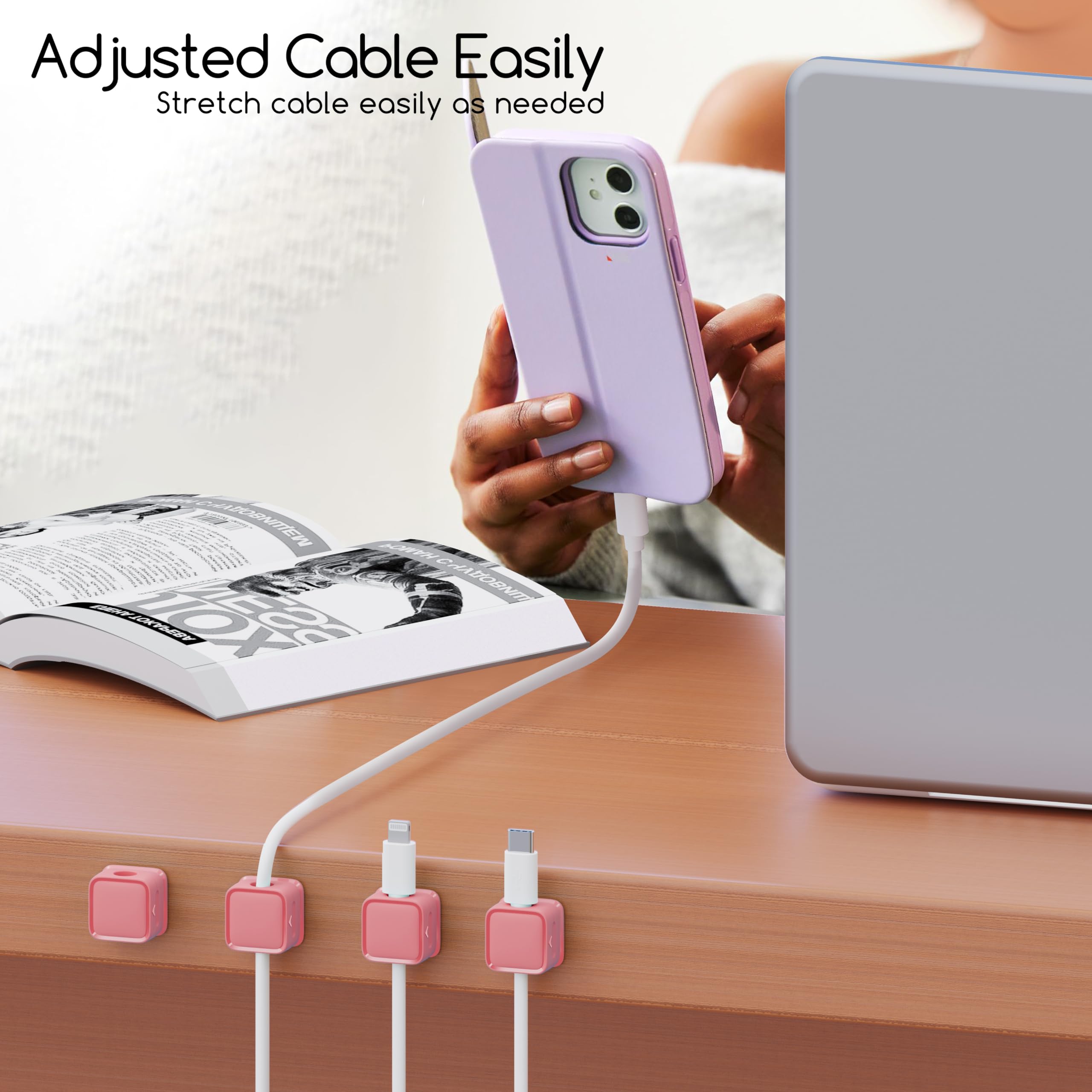 Smofish Magnetic Cord Organizer Holder, 6 Pack Desk Cable Clips Management, Hide Phone Charging Cable Keeper, Strong Adhesive Wi