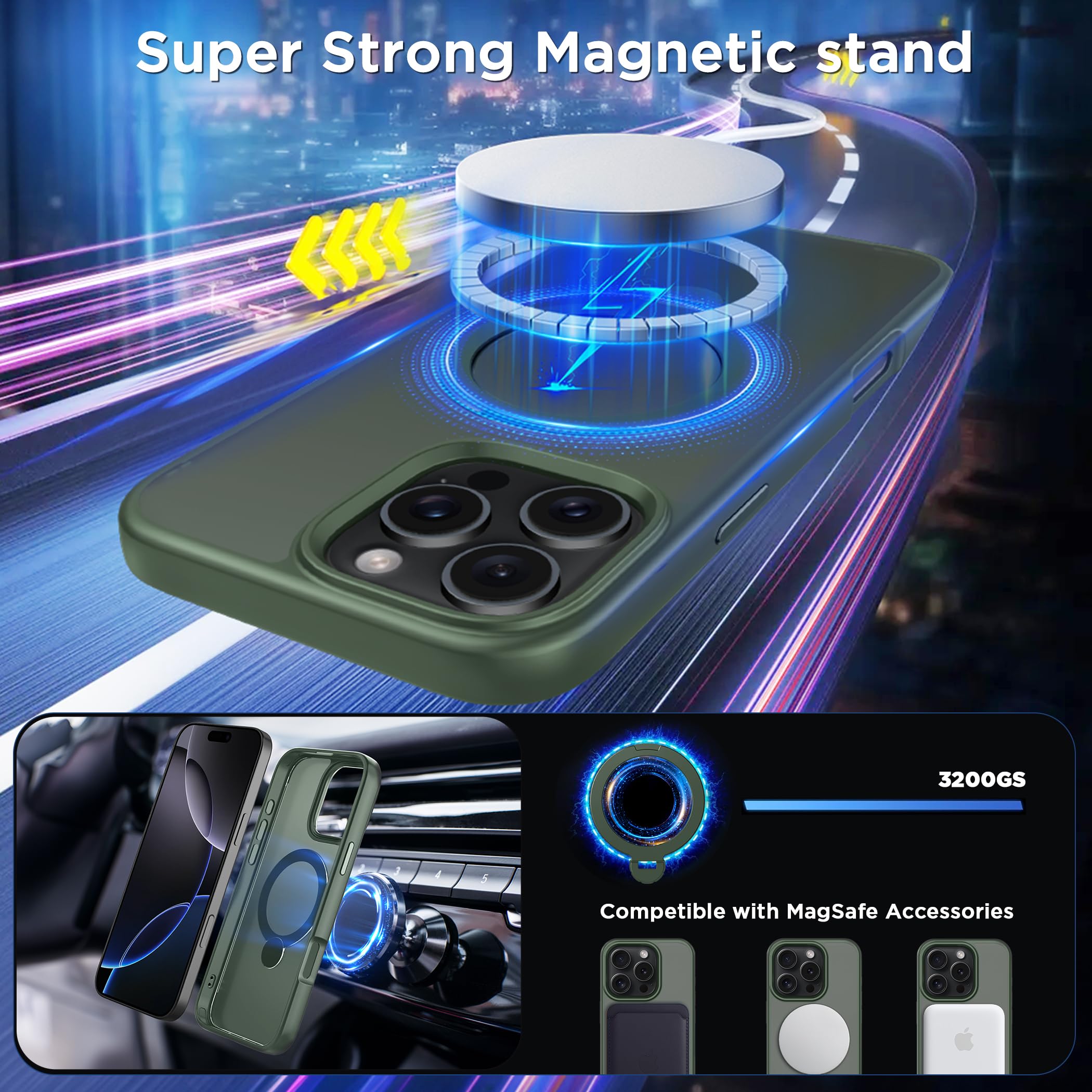 Cacoe Magnetic Case For Iphone 16 Pro Max 6.9 Inch With 360 Rotatable Ring Stand, Compatible With Magsafe Car Phone Mount, Cases