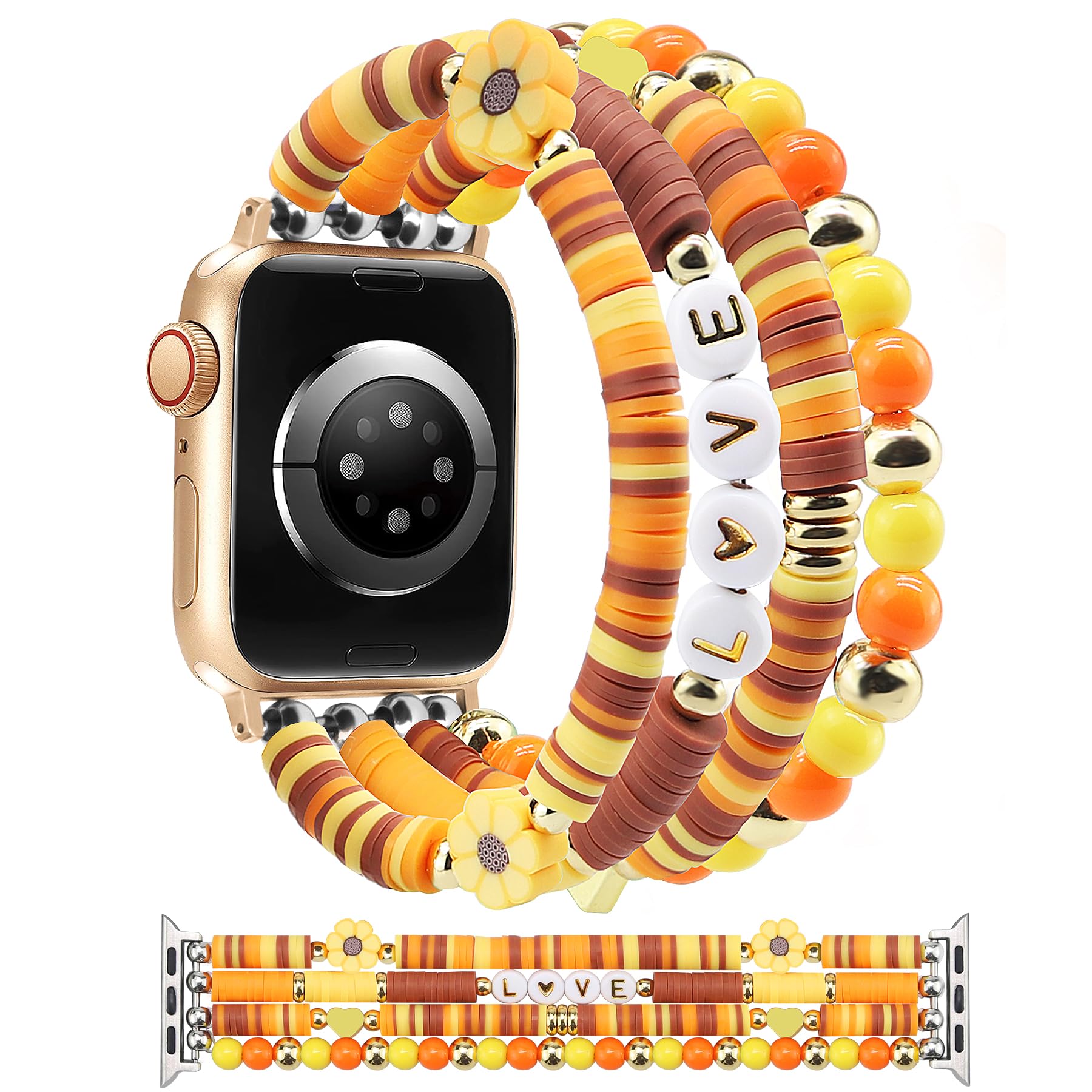 Jr.Dm Beaded Bracelet Compatible With Apple Watch 44Mm 42Mm 45Mm 46Mm For Women, Yellow Cute Sunflower Fall Design Handmade Stre