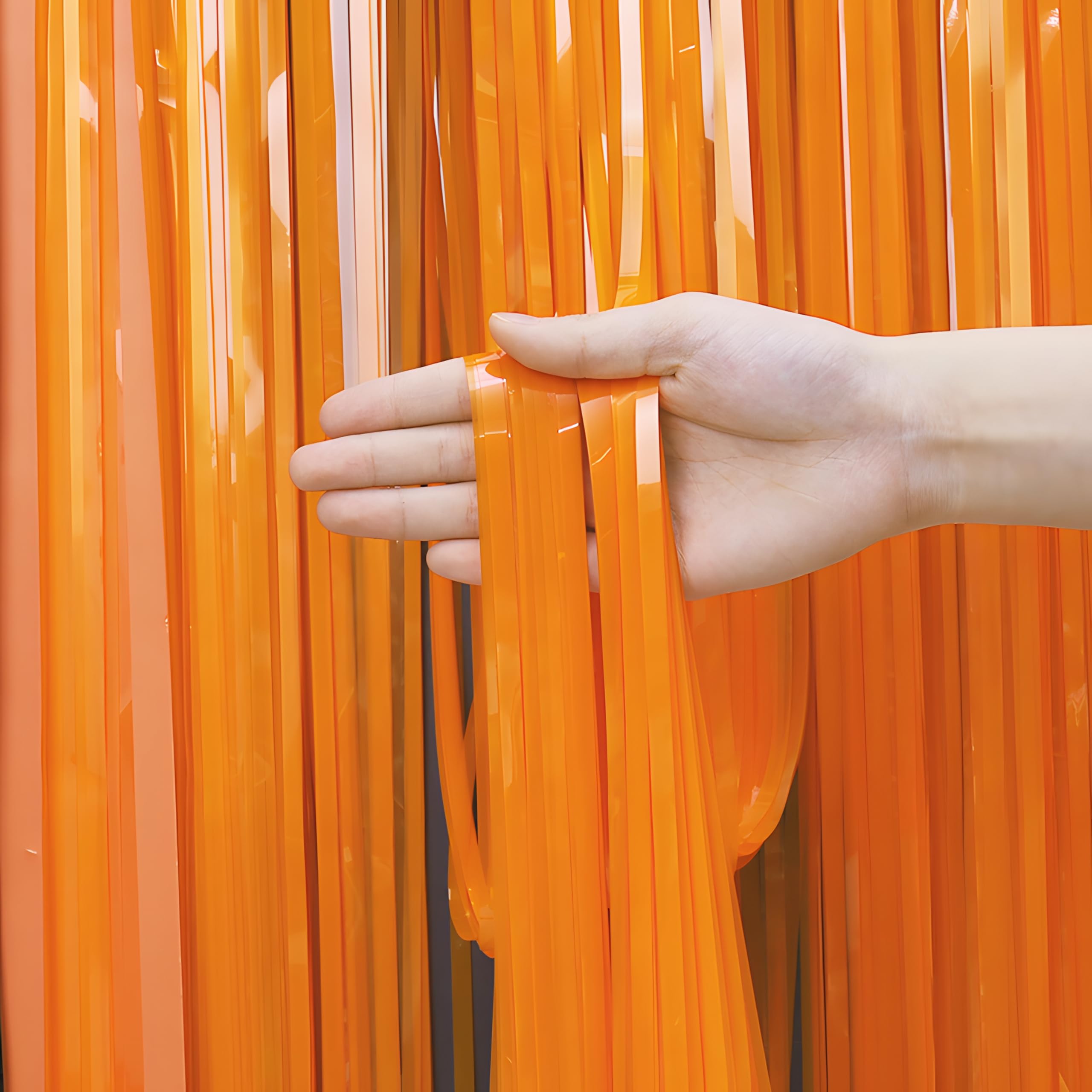 Orange Tinsel Curtain Party Backdrop   Greatril Foil Fringe Curtain Party Streamers For Fall/Thanksgiving Day/Birthdays/Doorway/