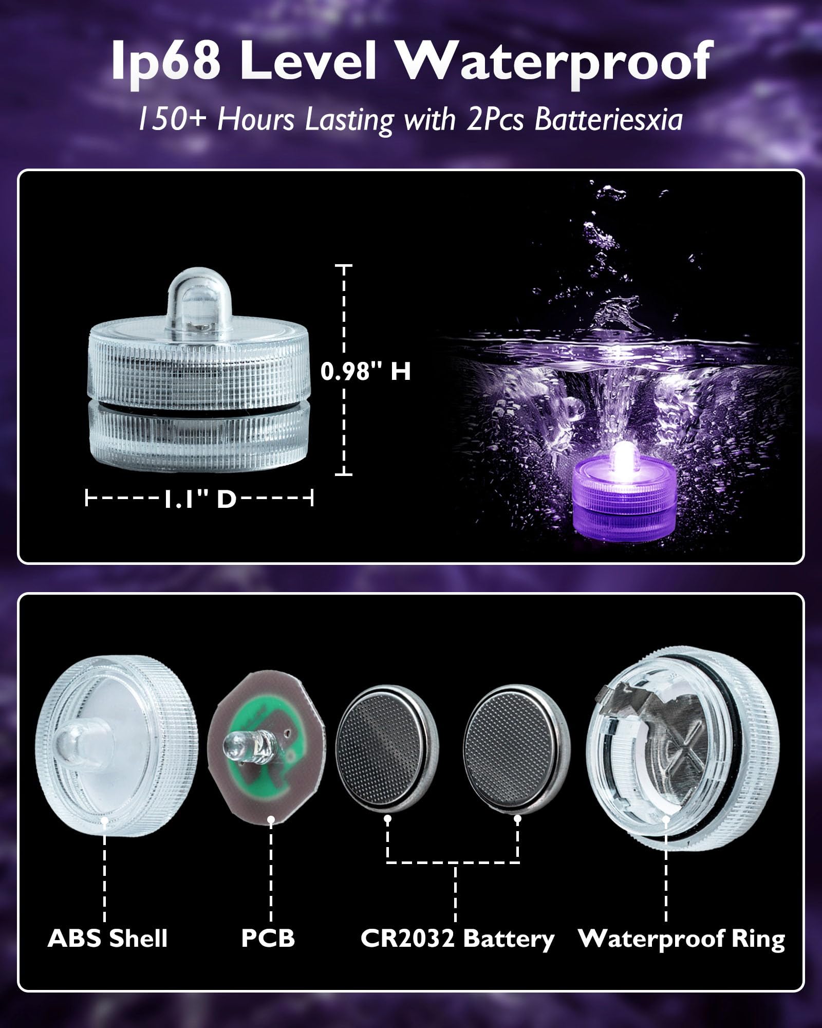 Homemory 24Pcs Mini Submersible Led Lights, Waterproof Small Tealight Candles,Battery Operated Underwater Efx Light For Vase,Poo