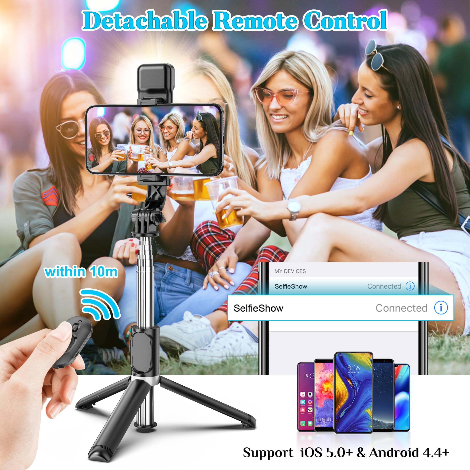 Portable 41 Inch Selfie Stick Phone Tripod With Wireless Remote Extendable Tripod Stand 360 Rotation Compatible With Iphone 14 1