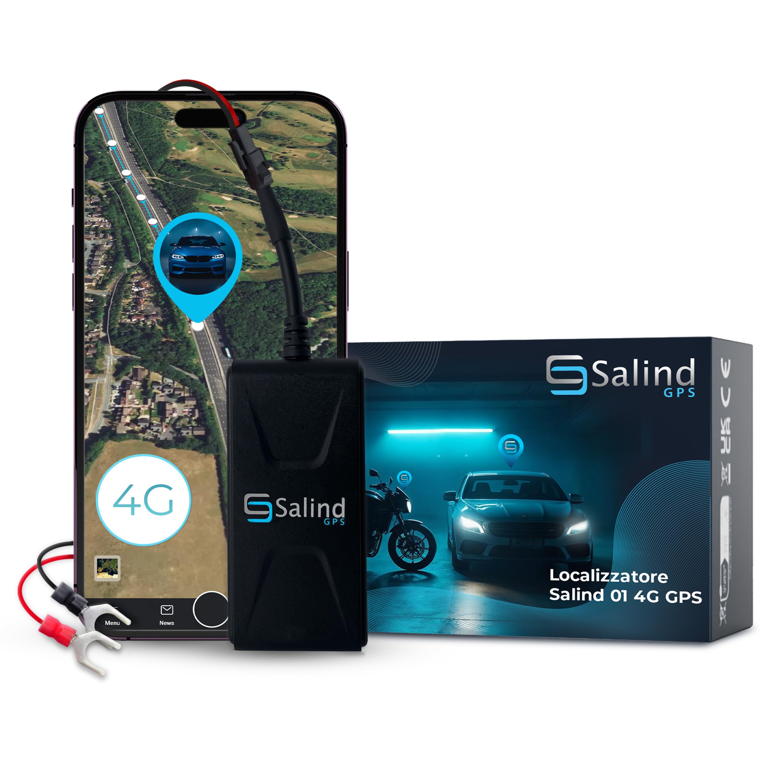 Salind 01 4G GPS Real-Time Tracker to Vehicle Battery (9-75V) - GPS Car Tracker Device with App Notification & Multiple Alerts -