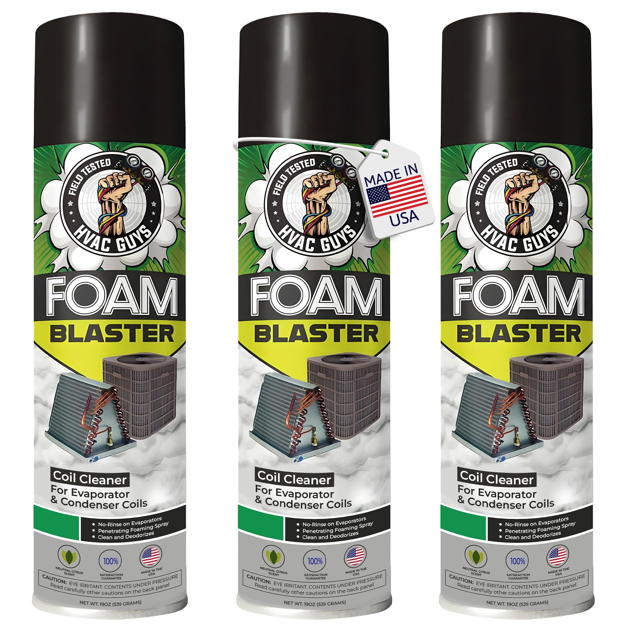 Leak Saver Foam Blaster AC Coil Cleaner for AC Unit 3-Pack | No Rinse Formula for Evaporators & Condensers | Neutral Citrus Scen
