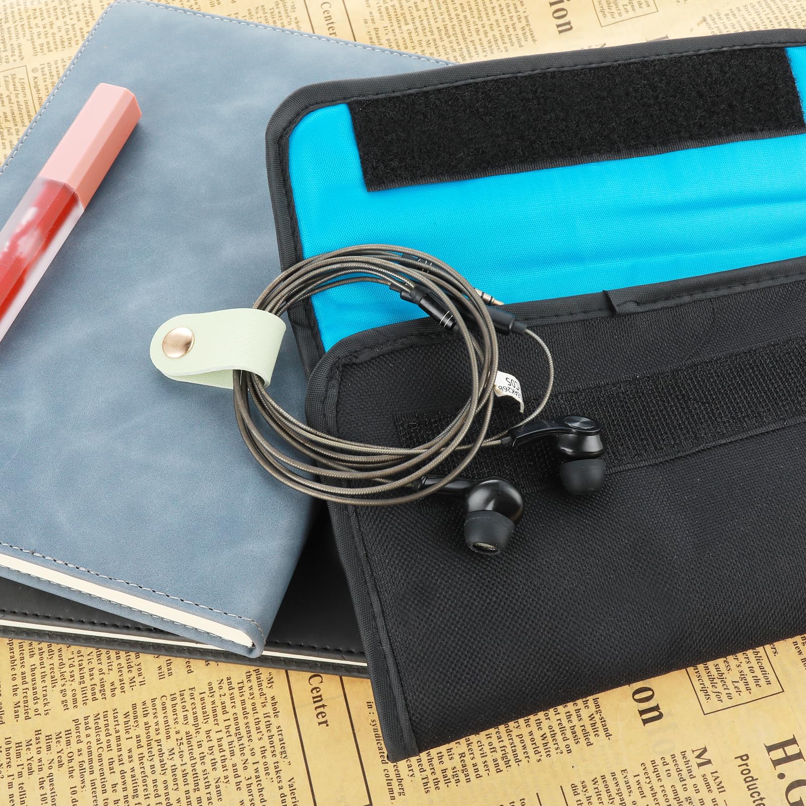 Thinp 6 Pieces Reusable PU Leather Cord Organizer Cable Straps White Pink Green 8.3x2cm