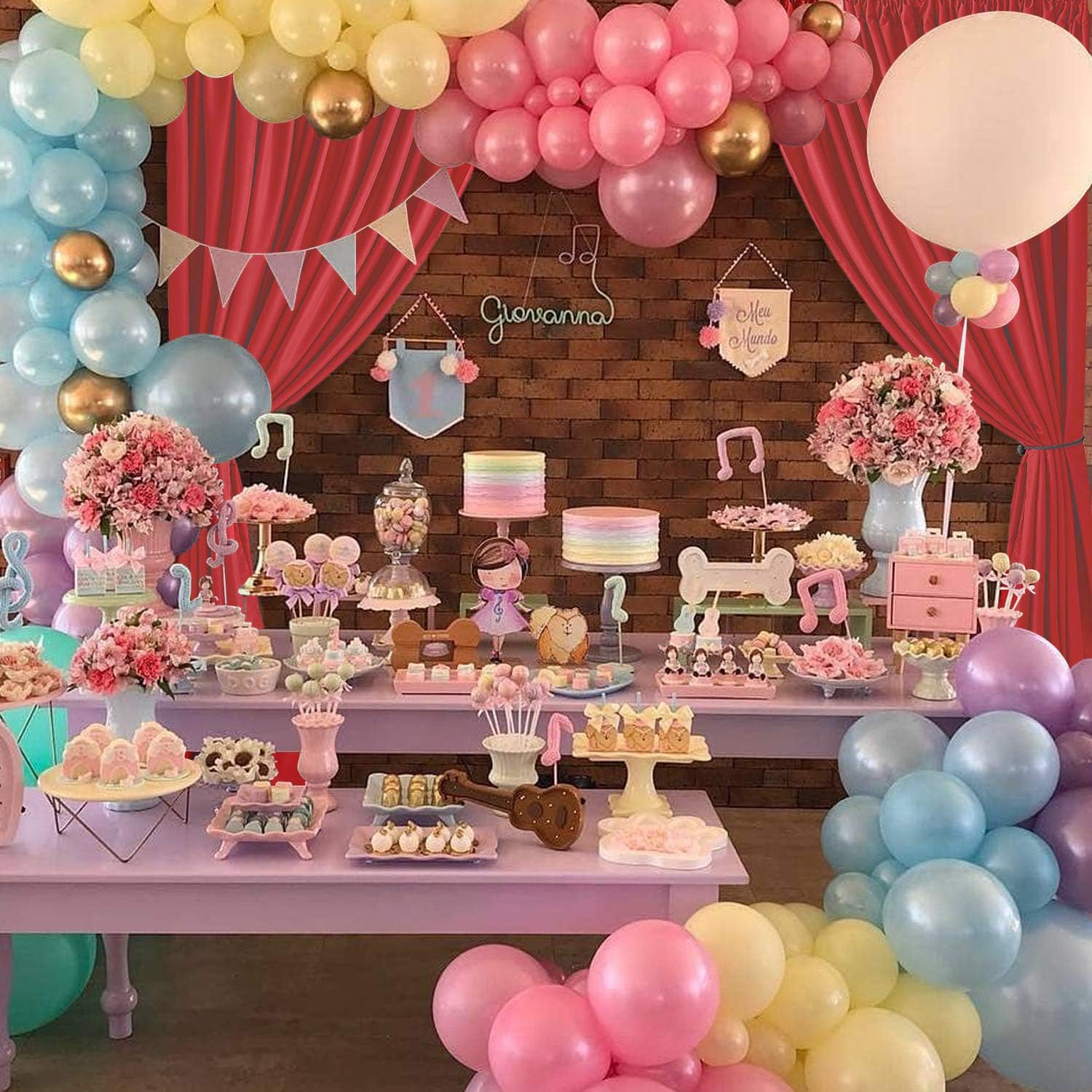 Hiasan Red Backdrop Curtains For Parties, Polyester Photography Backdrop Drapes For Family Gatherings, Wedding Decorations, 5Ftx