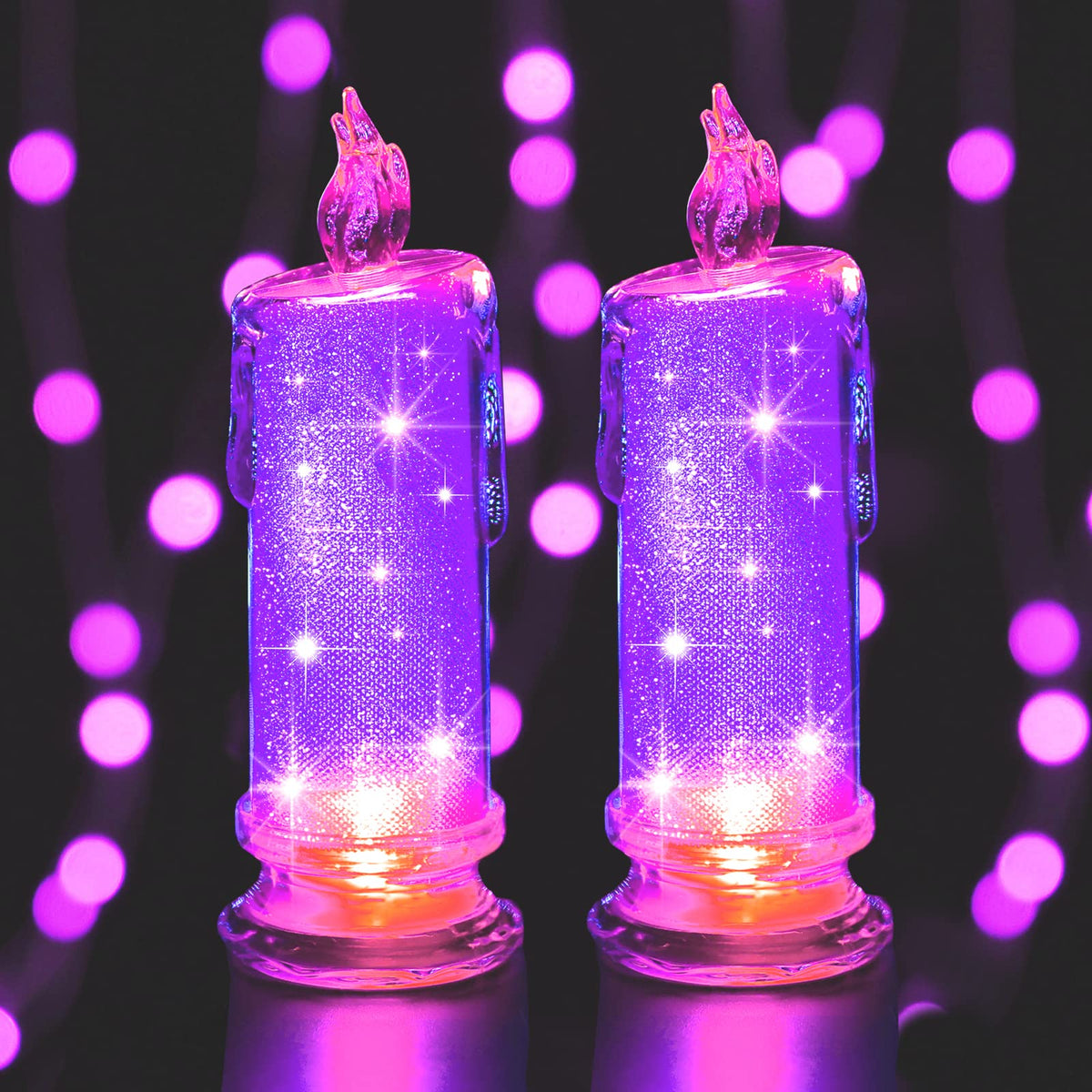 Haidoliang 2Pcs Purple Led Flameless Candles (D:2.5'' X H:7''),Led Pillar Candles, Battery Included, Velas Artificiales Para Dec