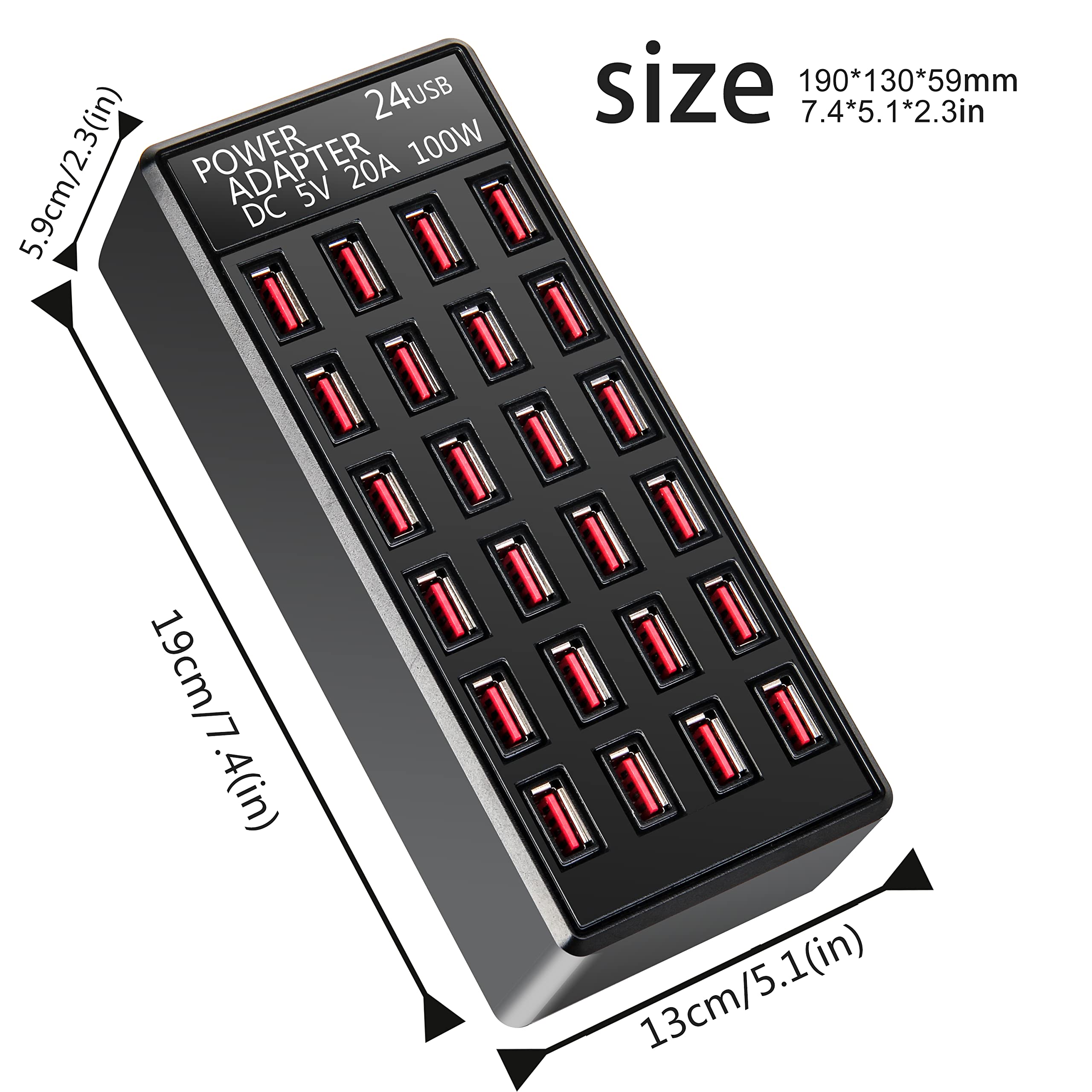 100W 24(20A) Port, Usb Fast Charging Station,Travel Desktop Usb Rapid Charger,Multi Ports Charging Station Organizer Compatible