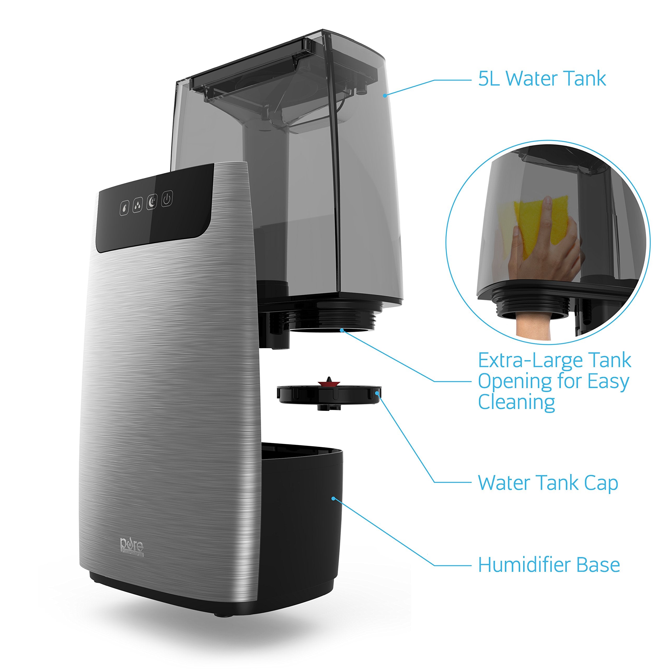 Pure Enrichment Humexl Ultrasonic Cool Mist Humidifier - Large, Easy-To-Clean 5-Liter/1.3 Gallon Water Tank, Touch-Button Contro