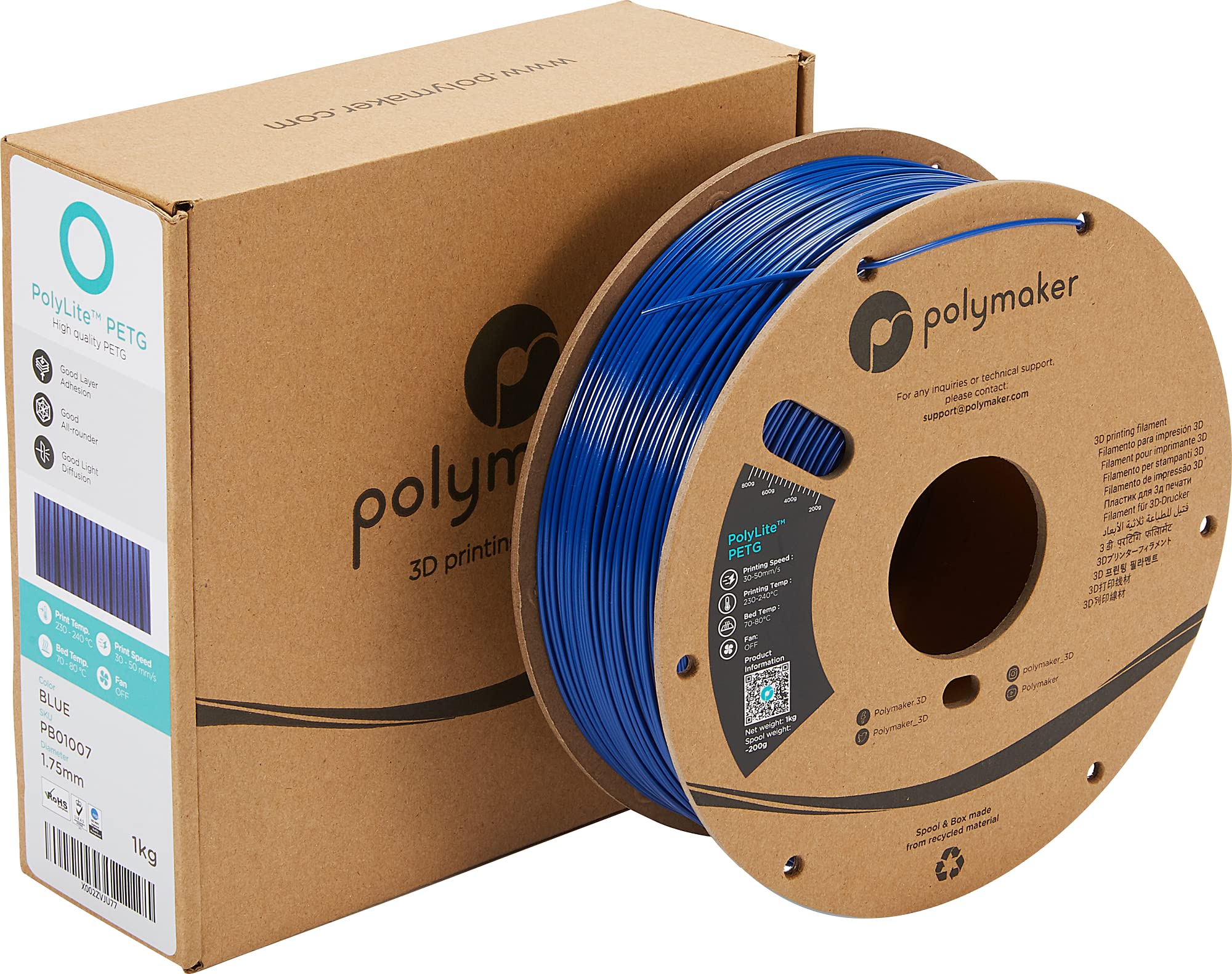 Polymaker Petg Filament 1.75Mm, 1Kg Strong Petg 3D Printer Filament Blue   Polylite Petg Blue 3D Printing Filament 1.75Mm, Dimen