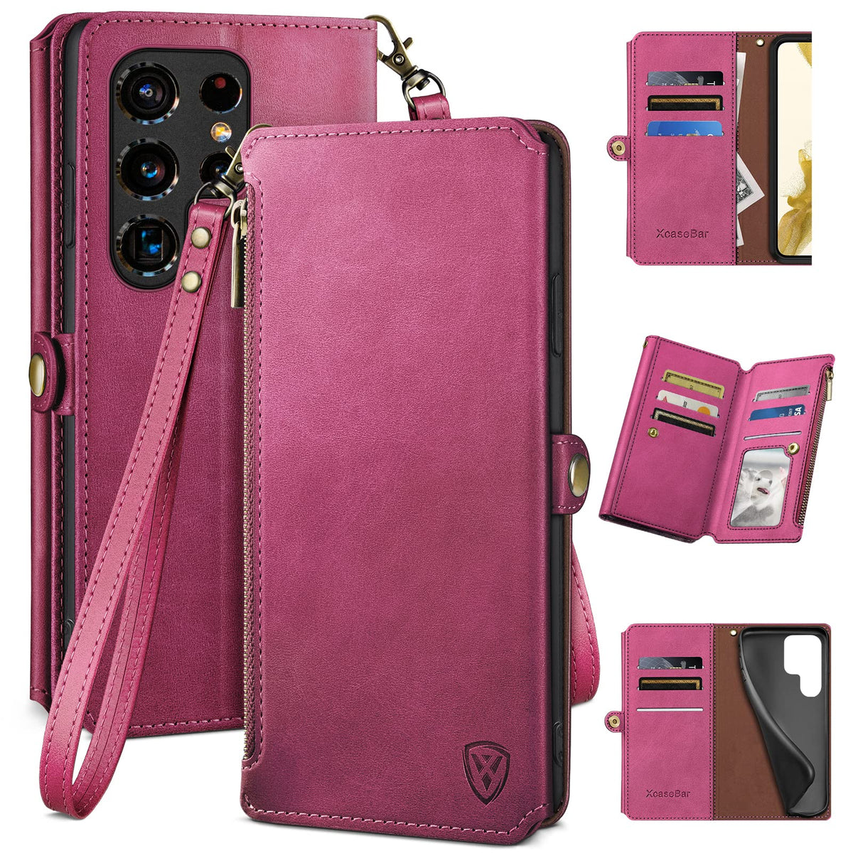 Xcasebar For Samsung Galaxy S22 Ultra 5G Wallet Case With Credit Card Holder,Rfid Blocking Zipper Flip Folio Book Pu Leather Pho