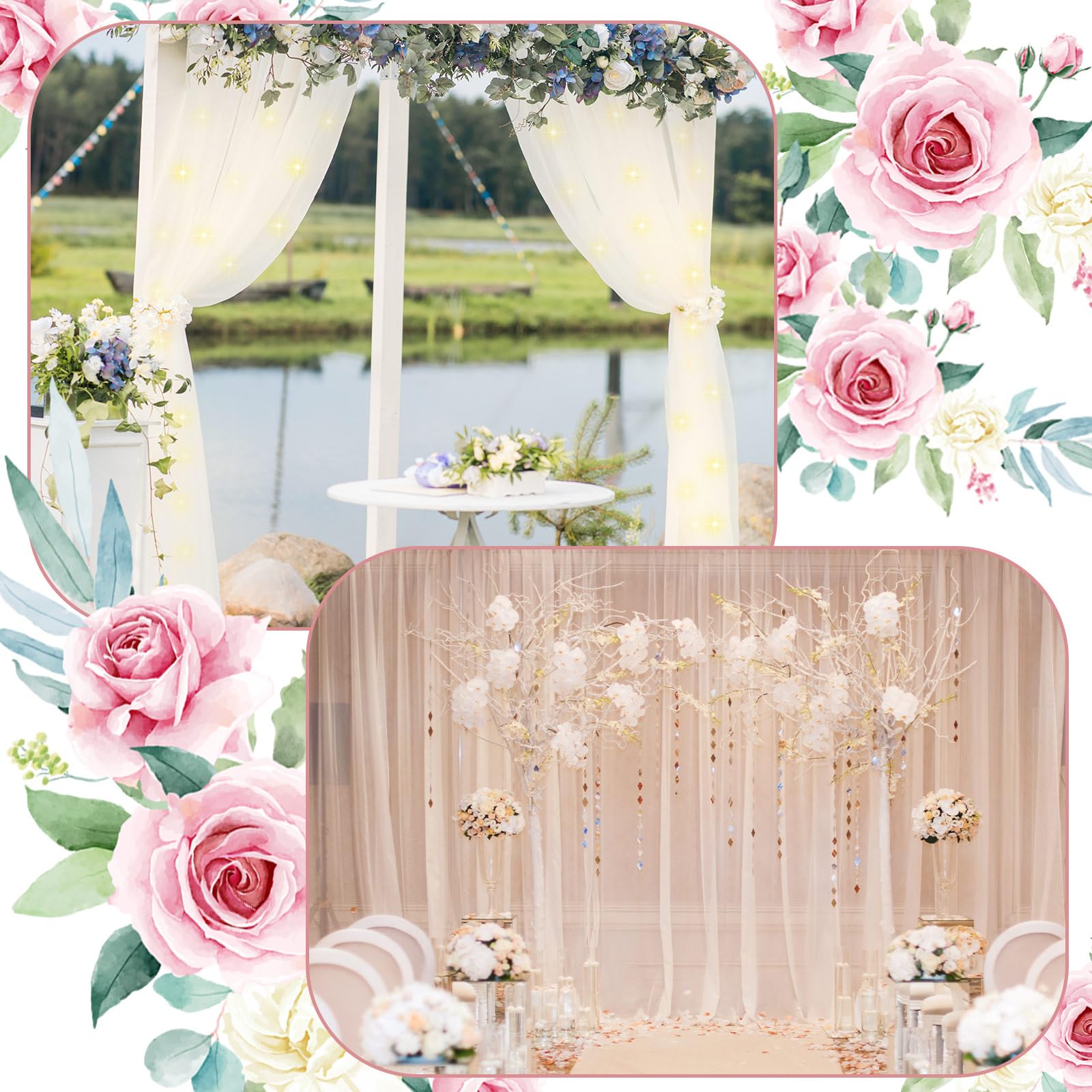 Bbto 2 Panels White Backdrop Curtains With Lights White Curtains For Parties Led Polyester Wedding Backdrop Window Curtains For