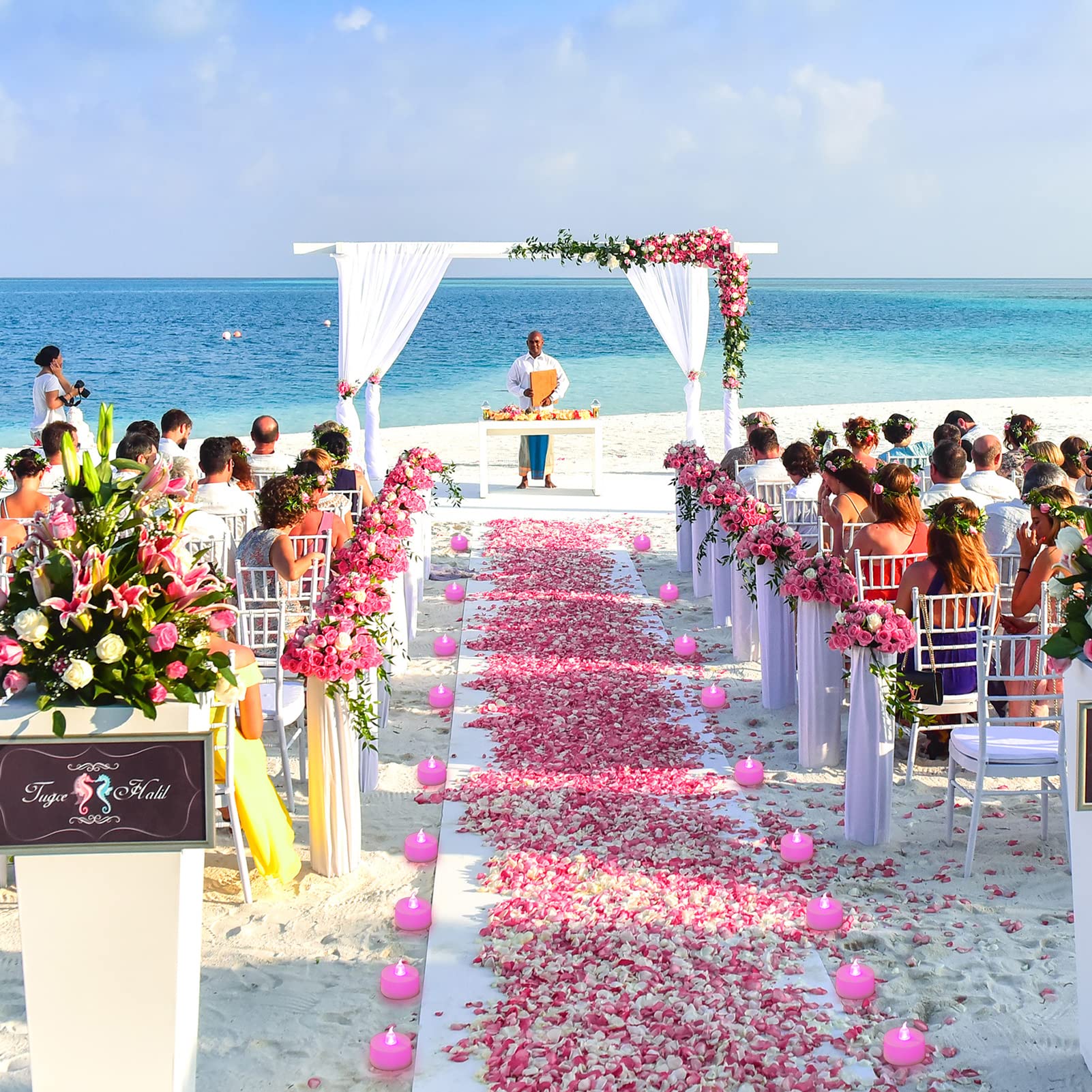 Lanker 500 Pcs Pink Artificial Rose Petals With 24 Pcs Steady Pink Flameless Tea Lights Candles For Valentine'S Day And Romantic