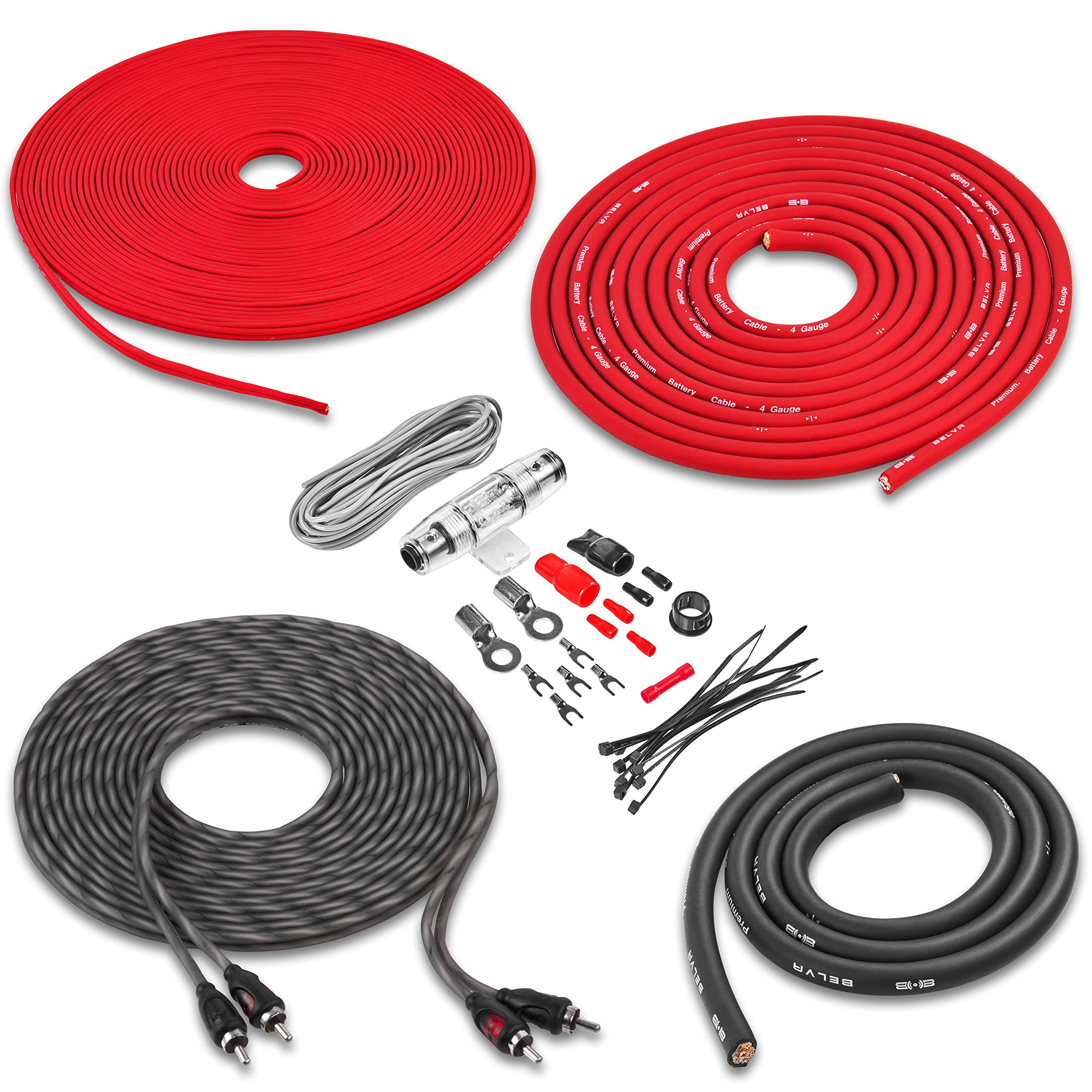 Belva True 4 Gauge Awg Premium Cca Complete Amplifier Wiring Kit With Ofc 2 Channel Rca Cable   Bak42 Red