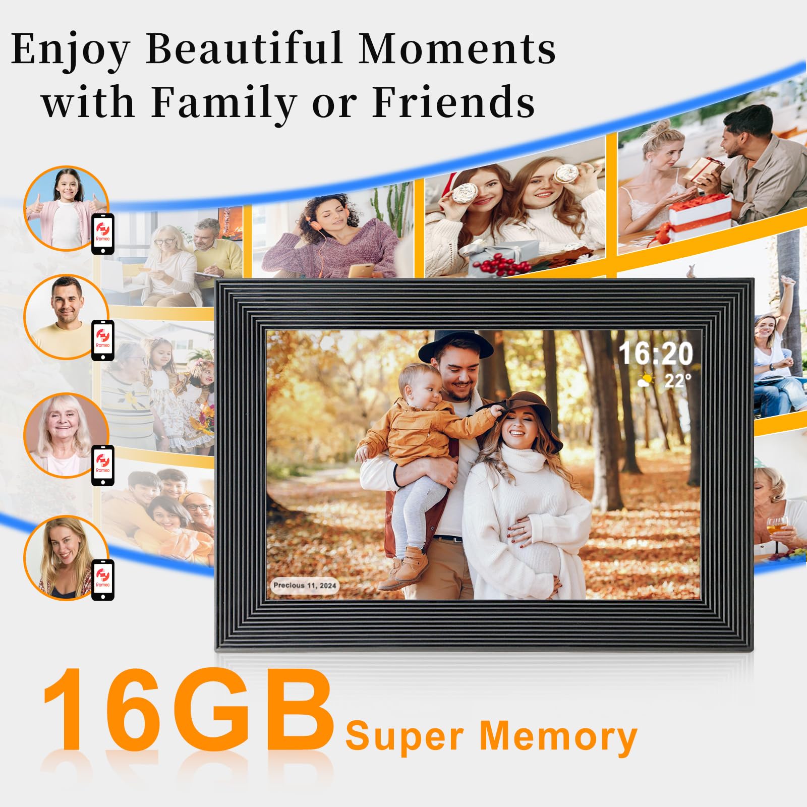 Frameo Digital Picture Frame Wifi 10.1 Inch Digital Photo Frame With16Gb Memory, 1280 * 800 Hd Touch Screen, Auto Rotate, Pictur