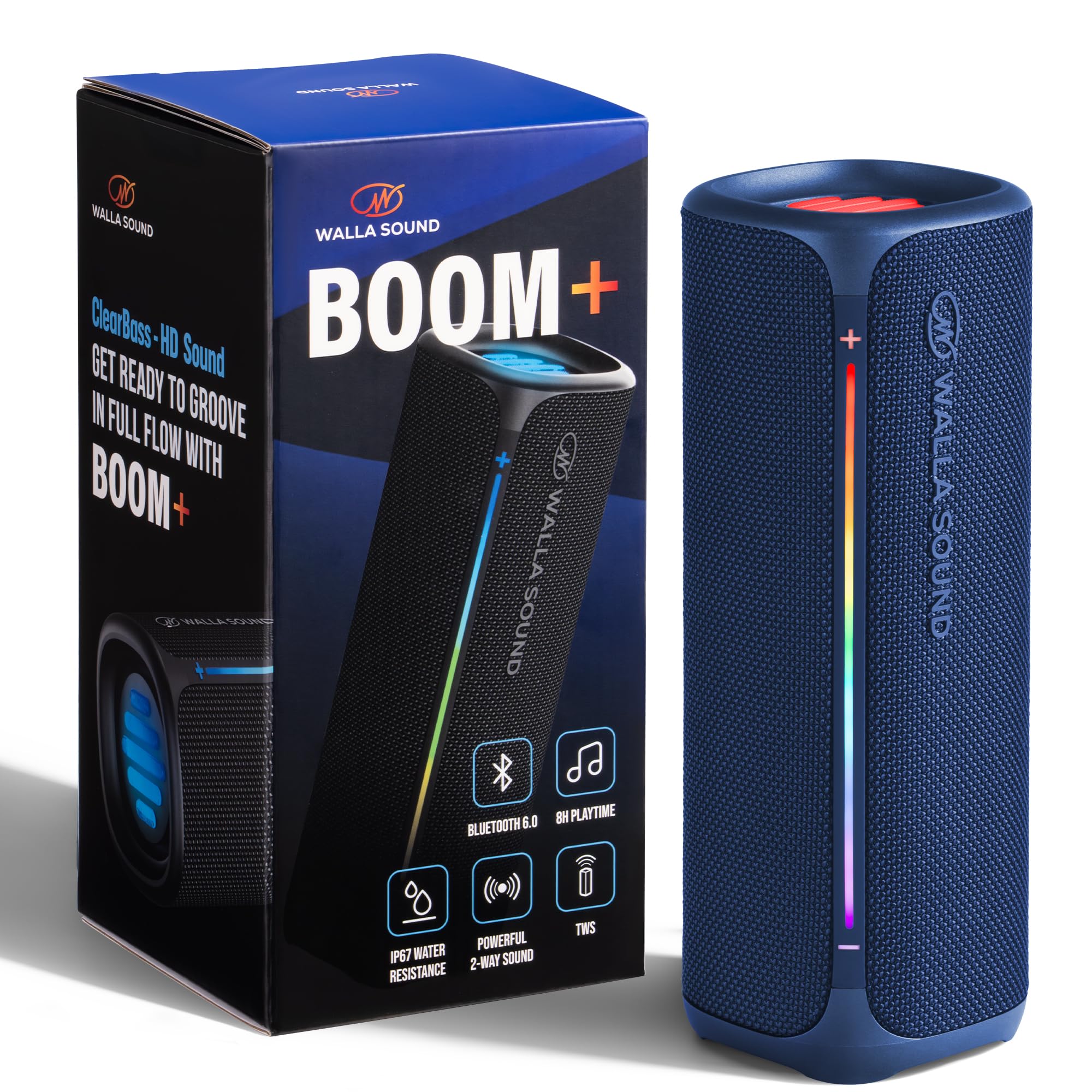 Walla Boom+ Portable Bluetooth Speaker  20W HighPower Audio, IP67 Waterproof, TWS Pairing, USBC Charging, 8 Hours Playback, B