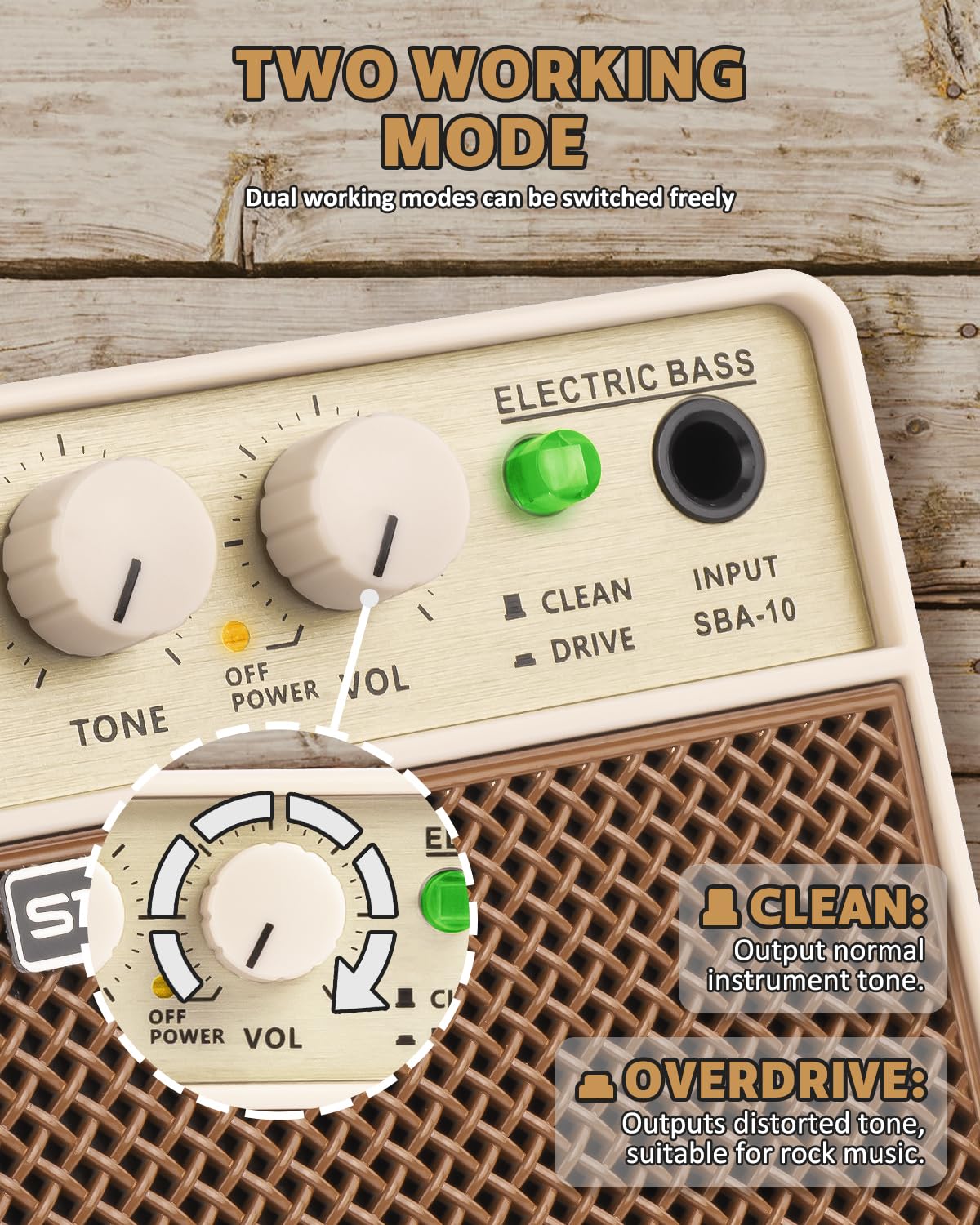 Strich 2 X 5 W Mini Bass Amp - Portable, Rechargeable Bass Practice Amplifier With Clean & Drive Channels For Bass Beginner