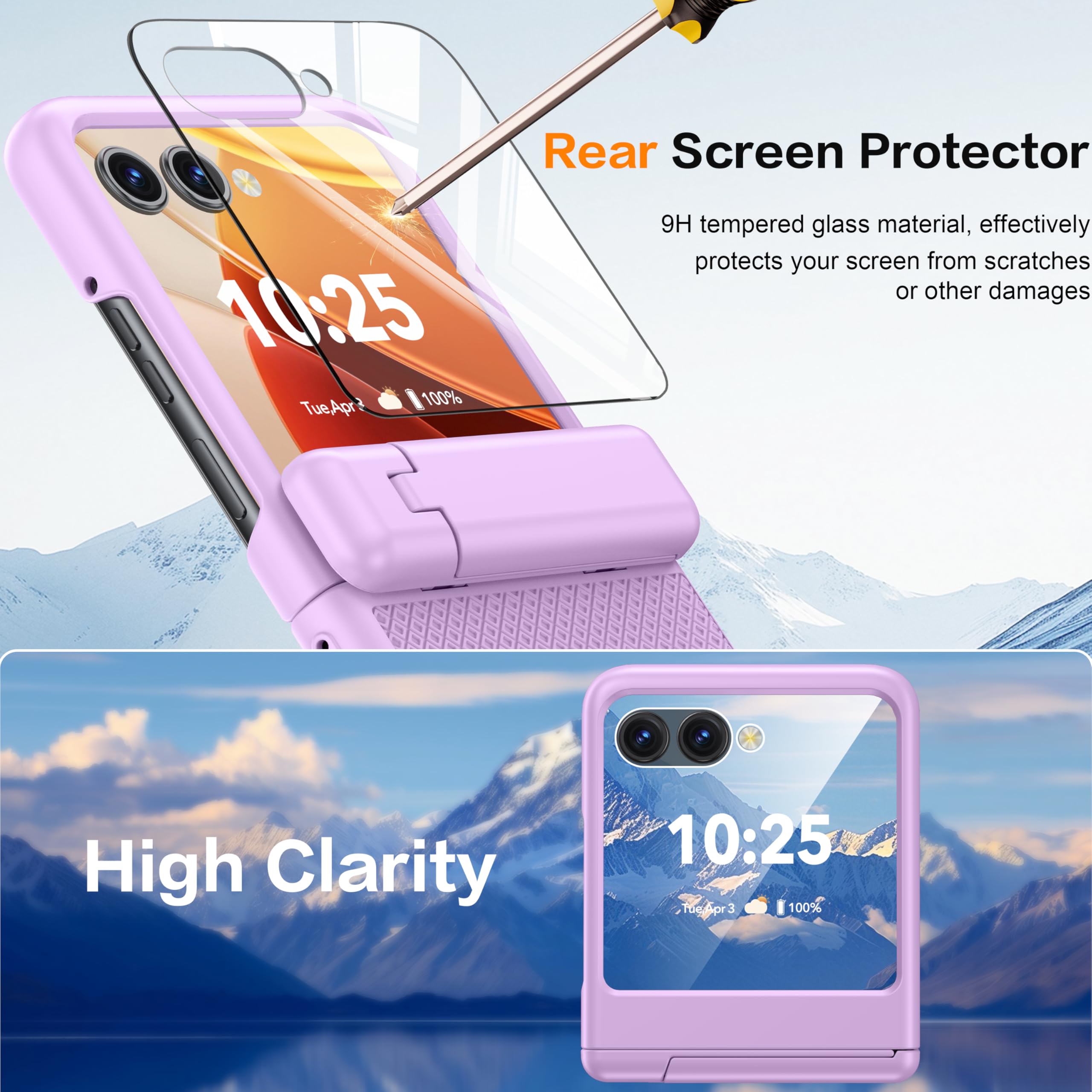 Buscbear For Motorola Razr 2025 Case/Razr 2024 Case [Hinge Protection&Kickstand] [Built-In Front Screen Protector] [Drop Protect