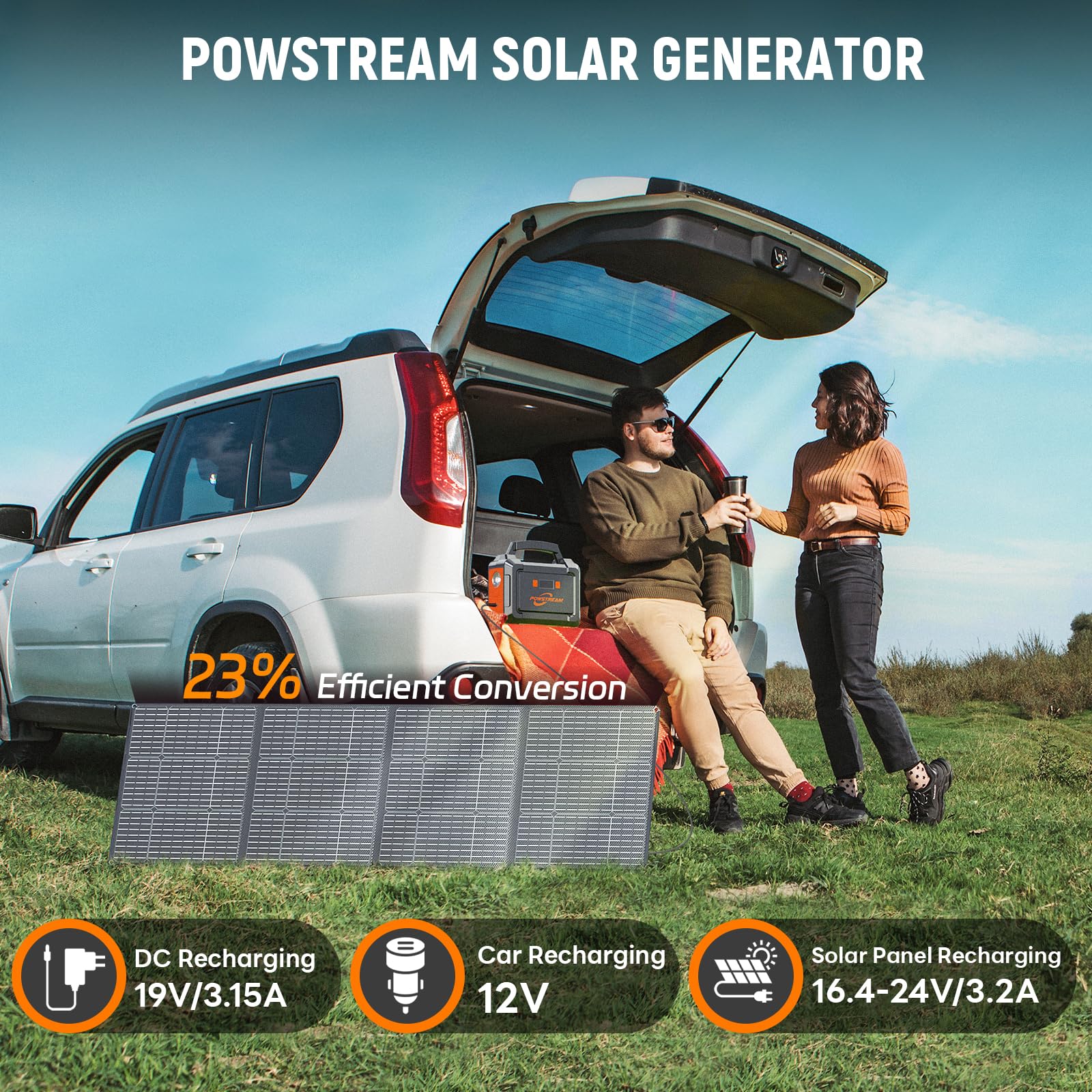 Powstream 300W Solar Generator 296Wh Camping Portable Power Station With 60W Foldable Solar Panel   Lithium Battery Power Bank W