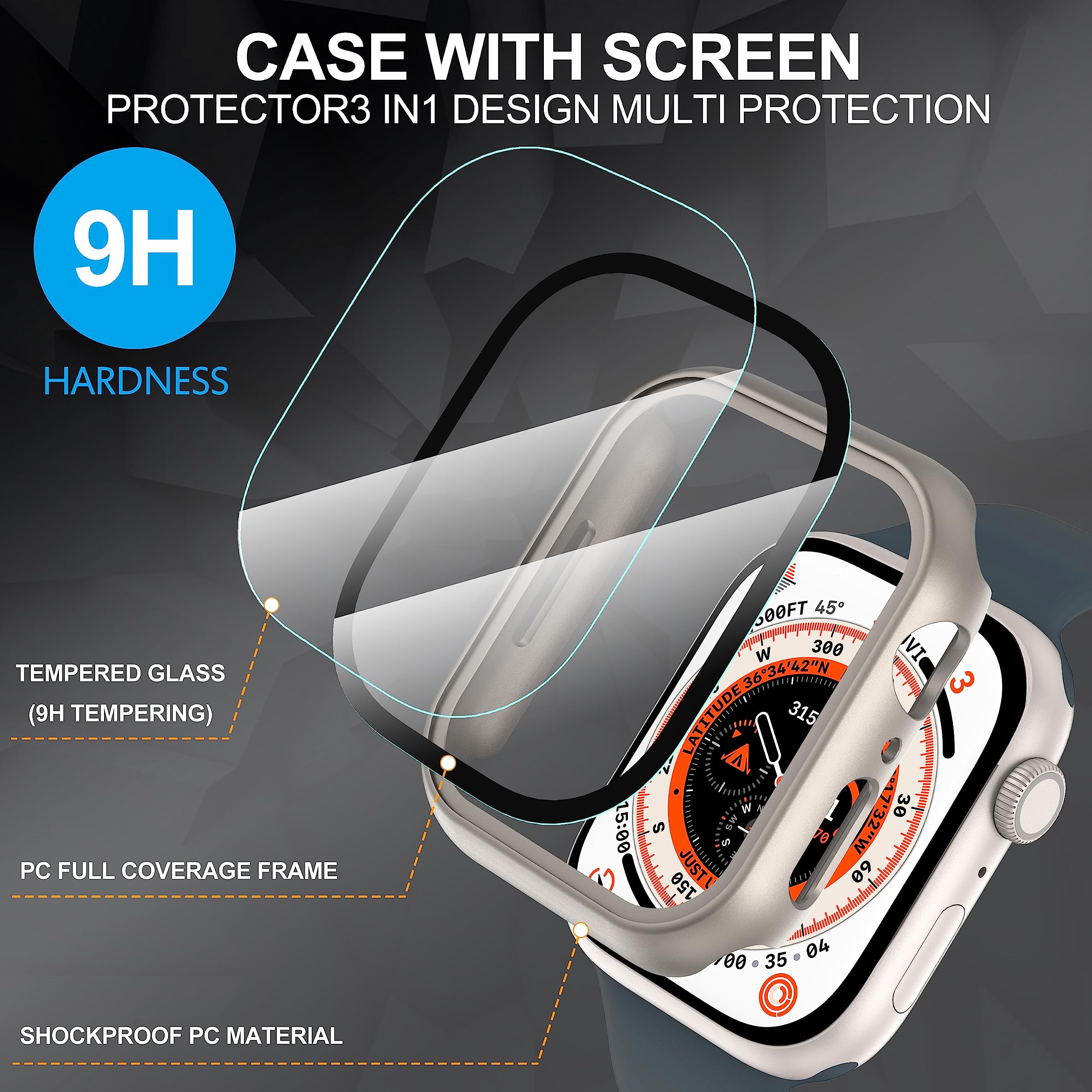 Suoman 2 Pack For Apple Watch Series 8/7/6/5/4/Series Se /Se 2 40Mm All Around Screen Protector Case, Tempered Glass Screen Prot