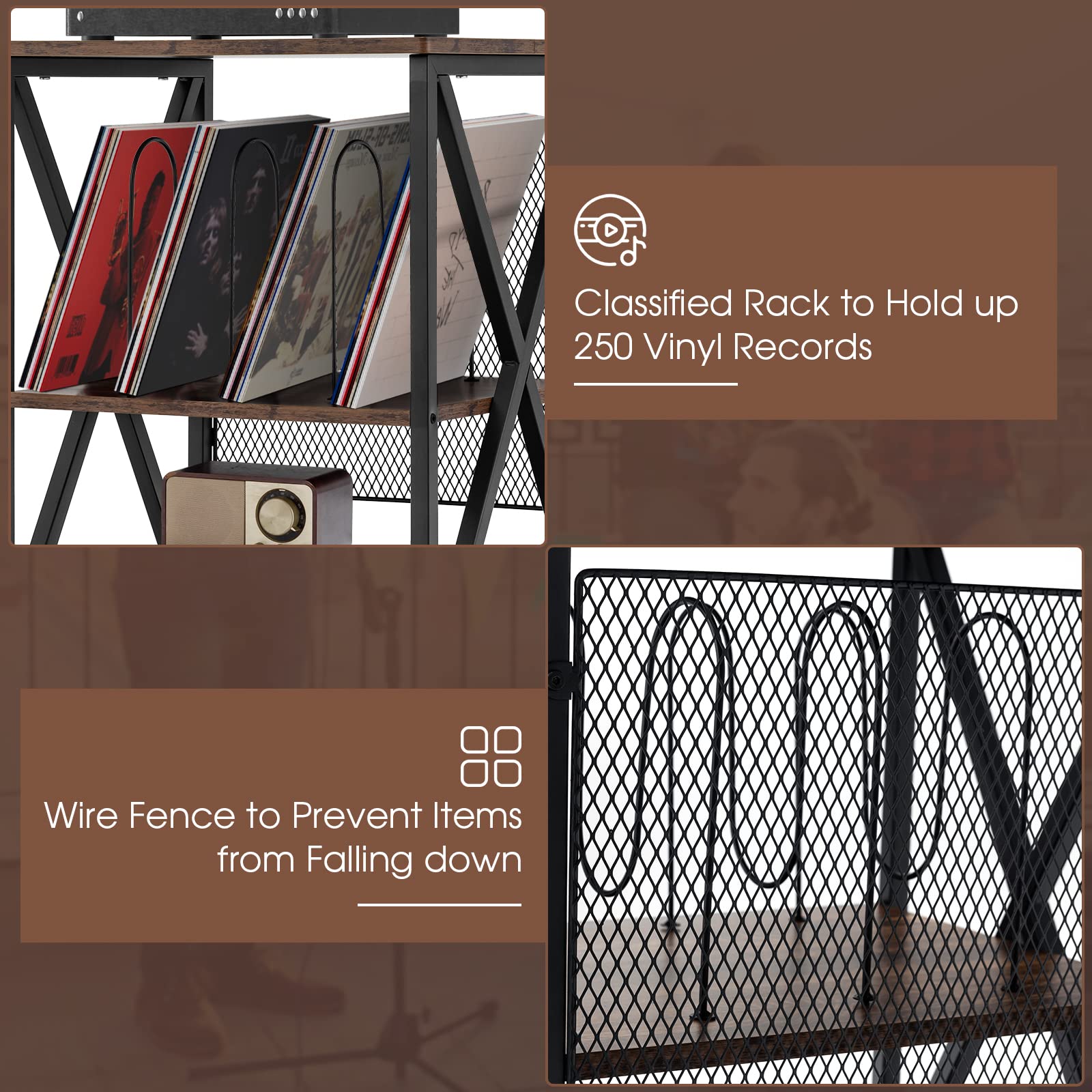 Giantex Record Player Stand, Vinyl Record Storage Table W/ 3 M Shaped Dividers & 4 Rolling Wheels, Turntable Stand Holds Up To 2