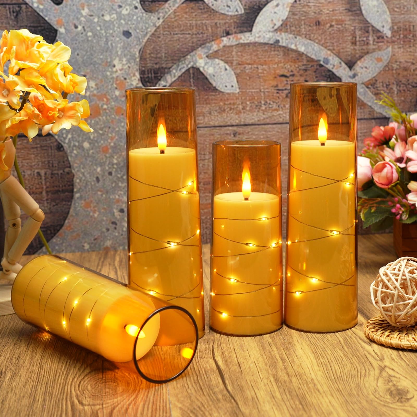 Eebuss Flameless Candles With Embedded Star String, Battery Operated Led Pillar Candles With Timer And Remote Control,Home Decor