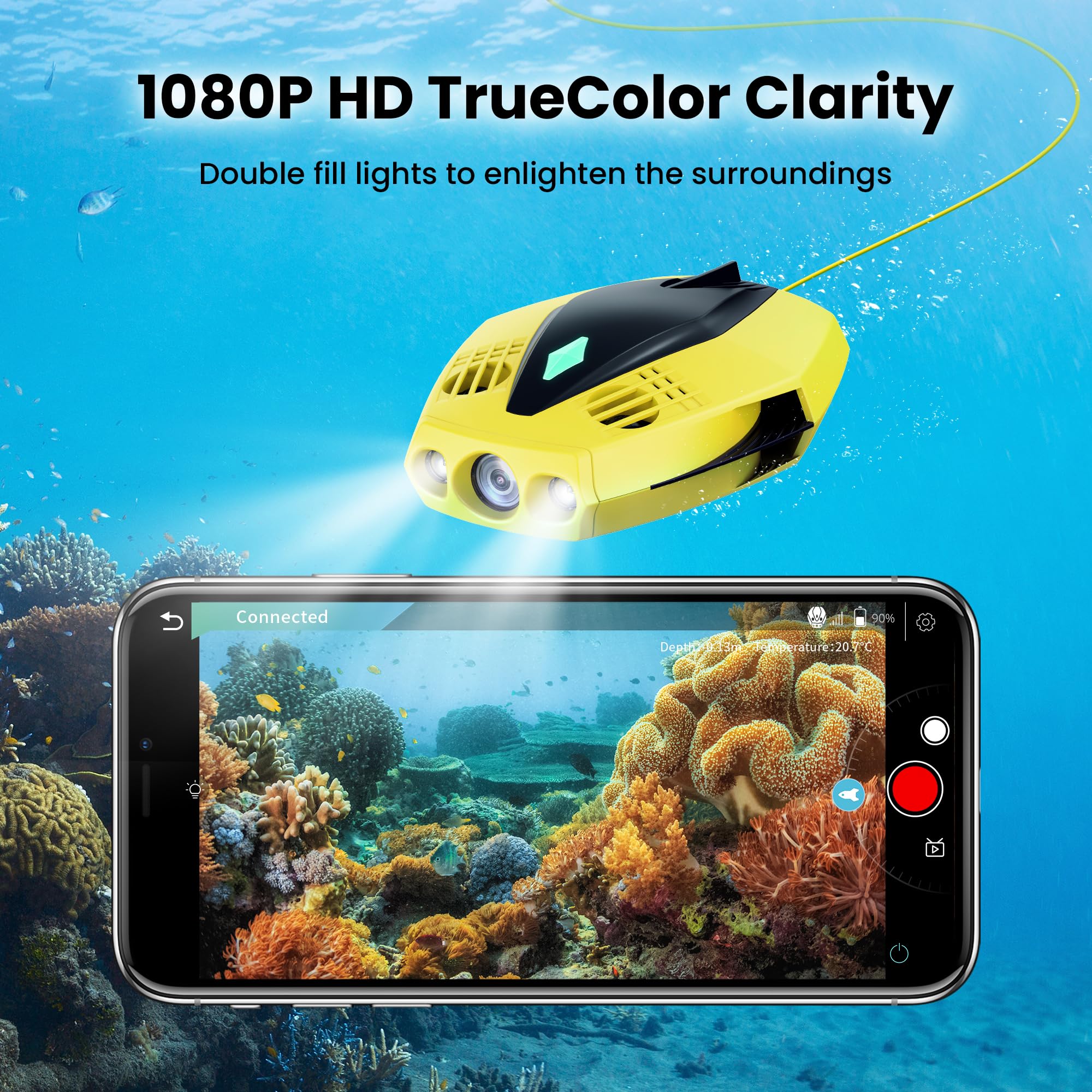 Chasing Dory Underwater Drone - Palm-Sized 1080P Full Hd Underwater Drone With Camera For Real Time Viewing, App Remote Control