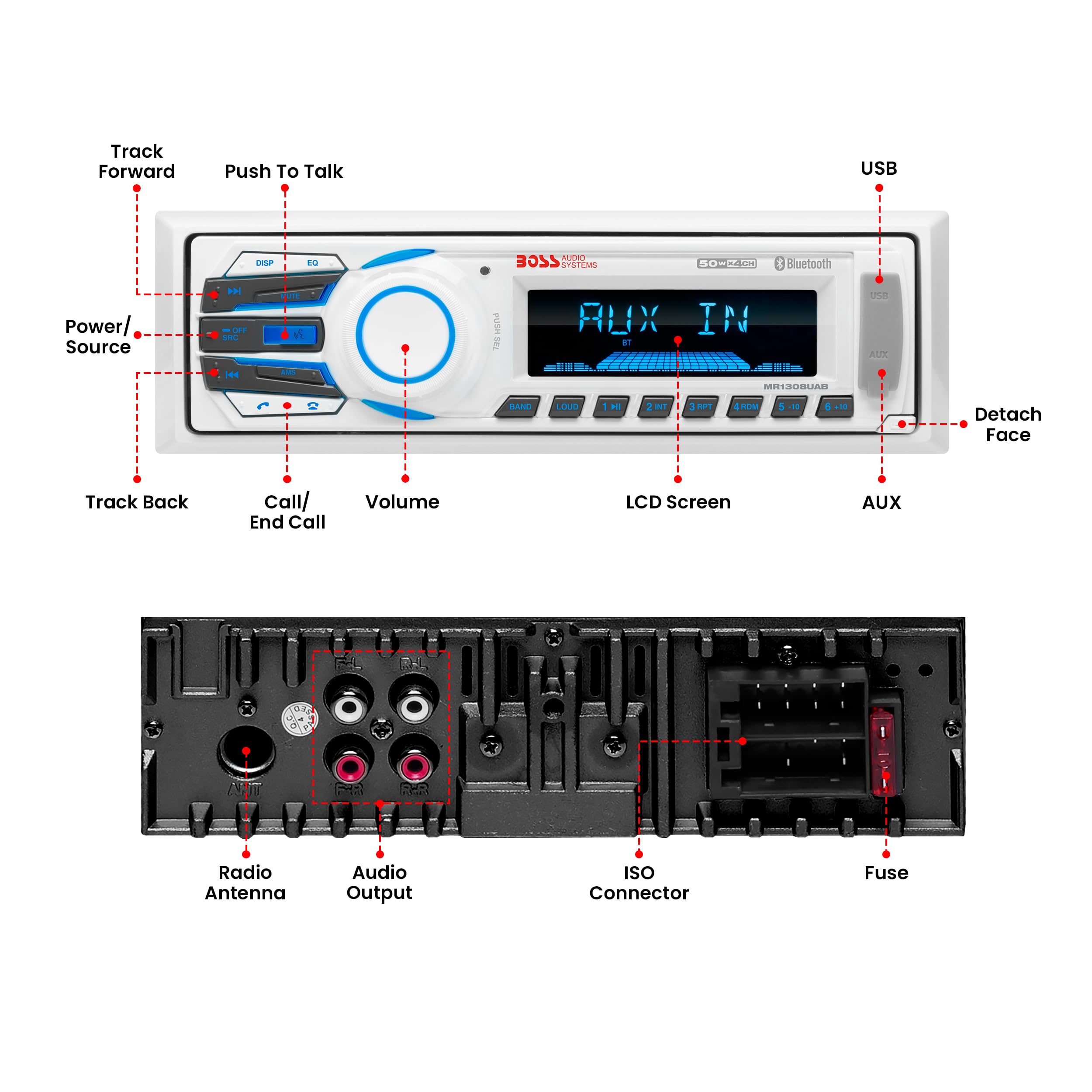 Boss Audio Systems Mr1308Uab Marine Receiver   Weatherproof, Bluetooth Audio, Usb, Sd, Mp3, Am/Fm, Aux In, No Cd Player, White,