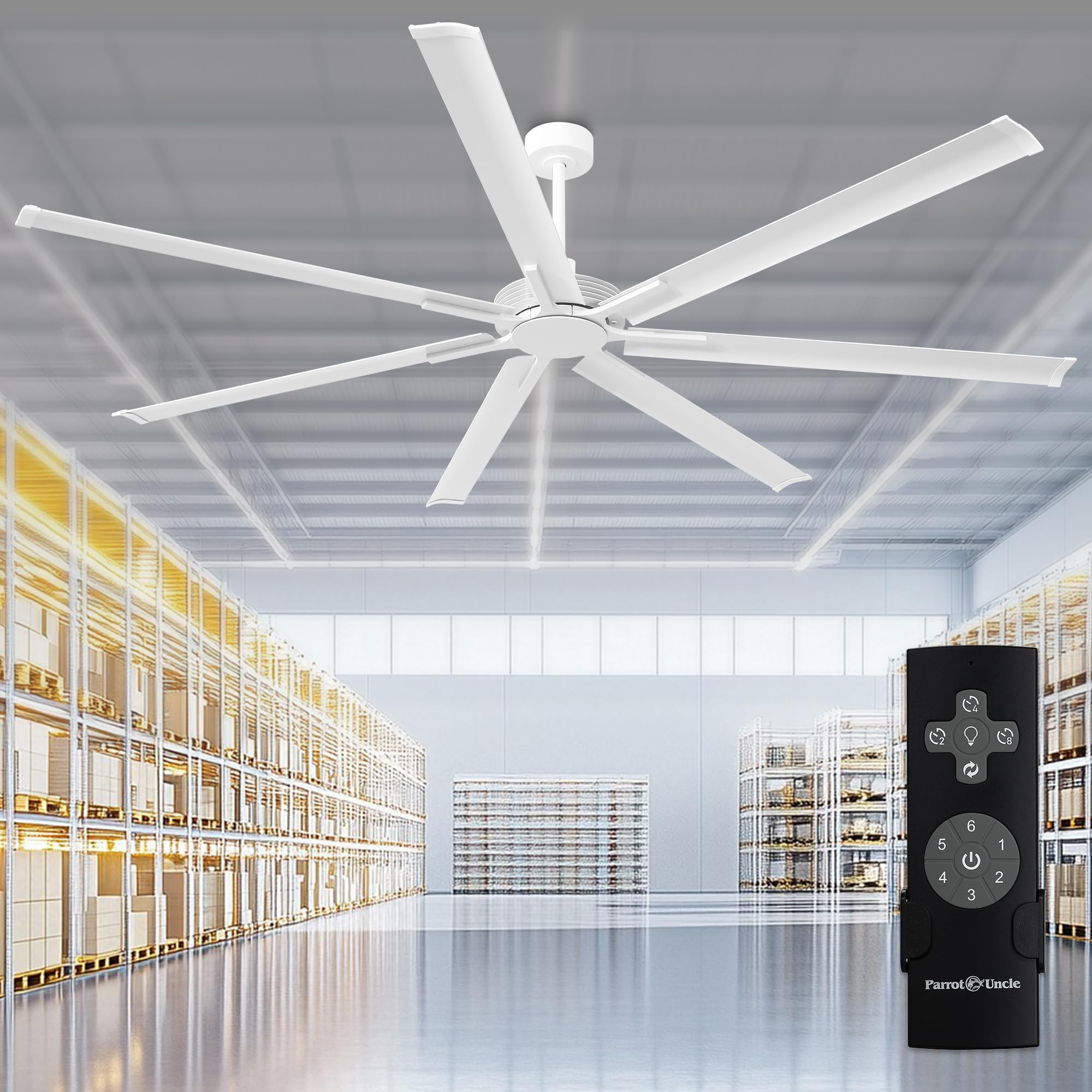 84 Inch Ceiling Fans with Remote Control, Industrial White Big Ceiling Fan No Light for Shop Living Room Garage, DC Motor Large 
