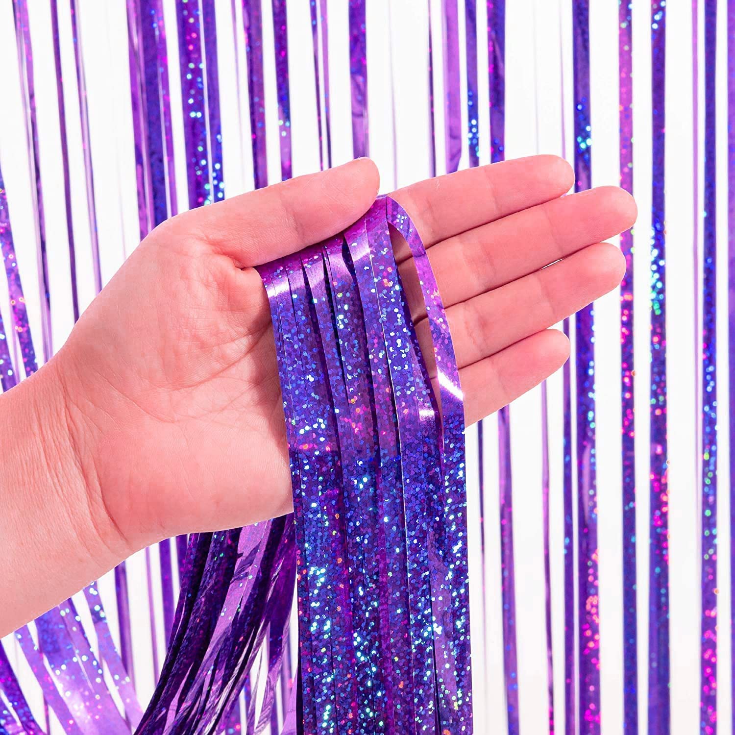 Braveshine 1 Purple 1 Pink Party Decoration Foil Fringe Backdrops   3.2 Ft X 8.2 Ft Metallic Tinsel Photo Booth Pros Streamer Cu