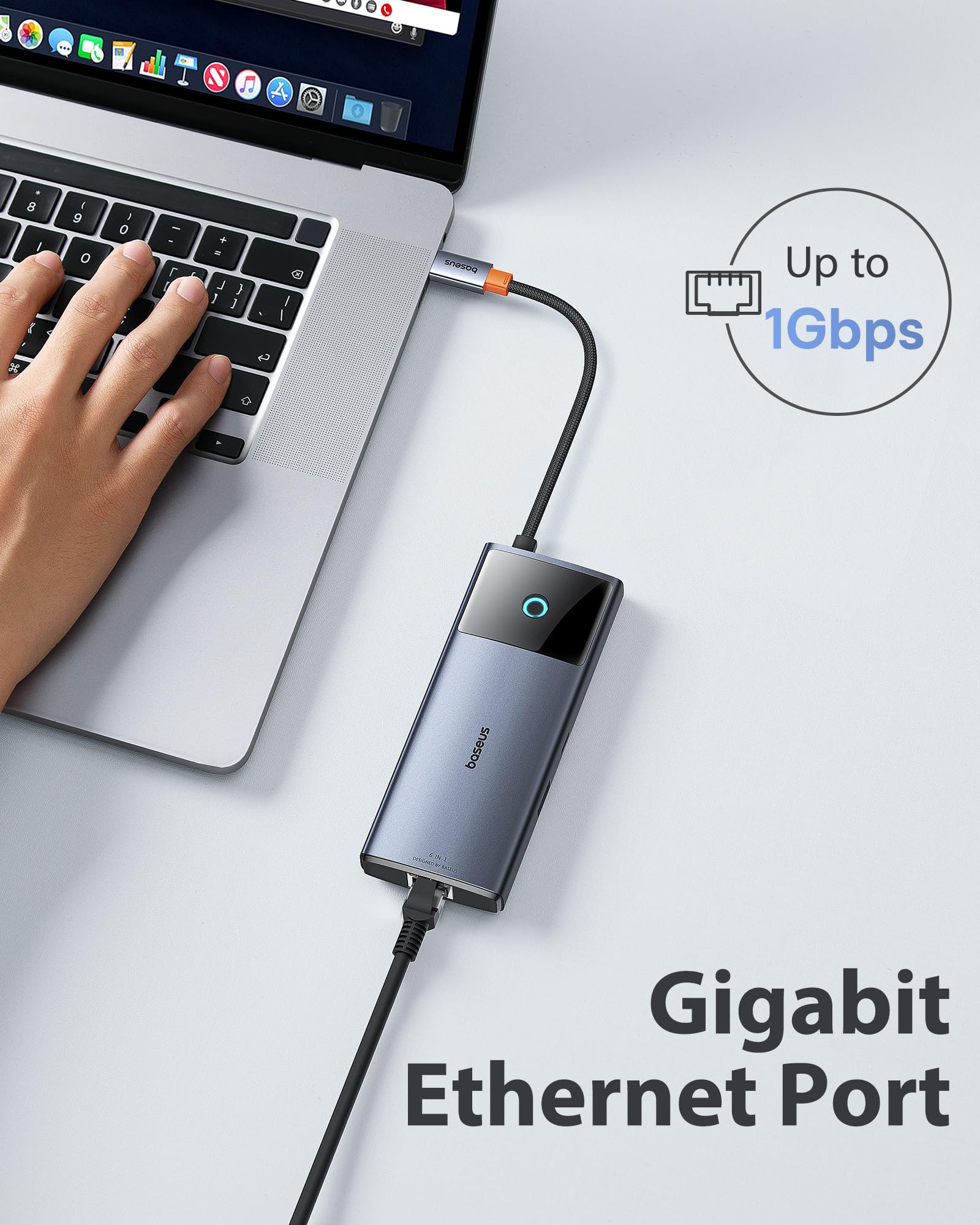 Baseus 10Gbps Usb C Hub, 3 Usb A/C Data Ports, 4K@60Hz Hdmi, Gigabit Ethernet, 100W Pd, 6 In 1 Usb C Docking Station Compatible For Iphone 15/Dell/Hp/Mac/Ipad/Microsoft/Steam Deck