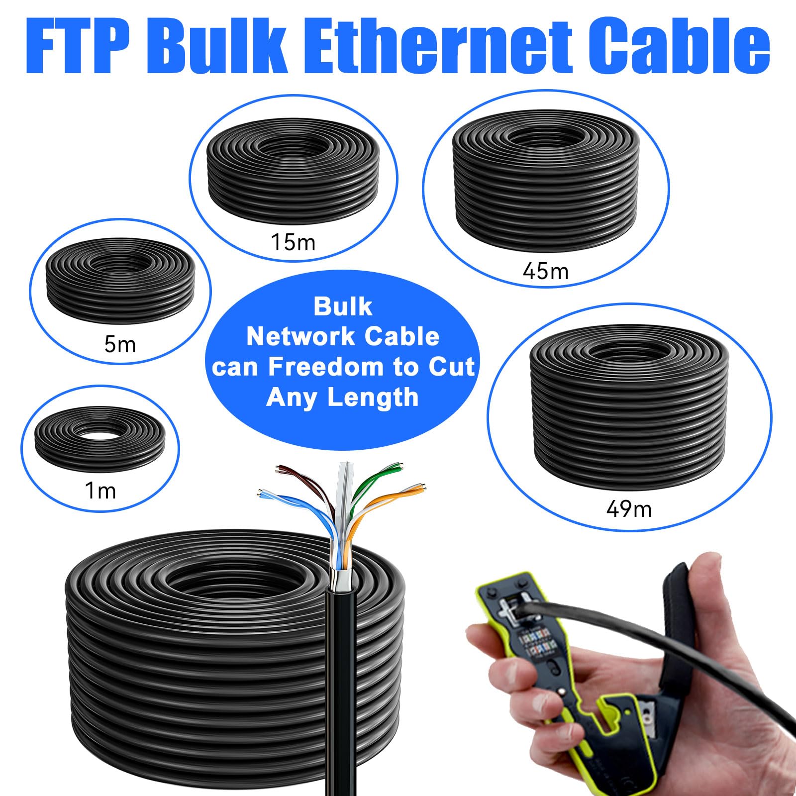 Cat 6 Ethernet Cable 500Ft Outdoor, Cat 6 Shielded Cable Bulk 23Awg, Heavy Duty Direct Burial Internet Network Cable, Cat6 Rj45
