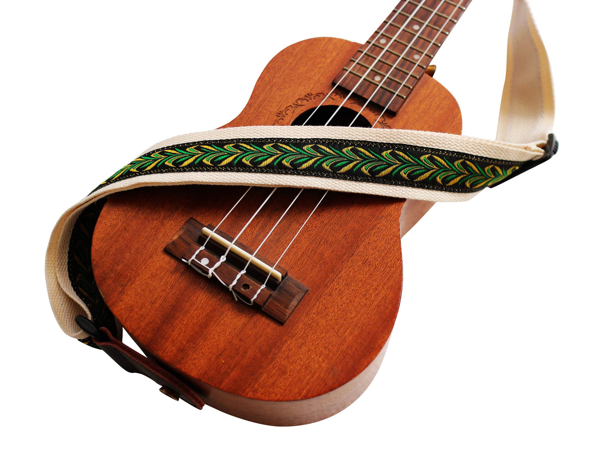 Music First Original Design Vintage Green Label Soft Meshbelt & Genuine Leather Ukulele Strap Ukulele Shoulder Strap With A Genu