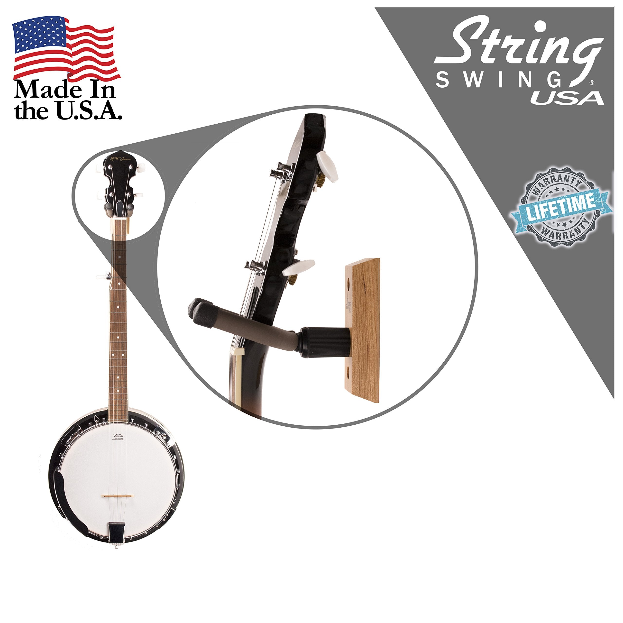 Banjo Hanger Wooden Wall Holder Cherry Hardwood String Swing Cc01B C
