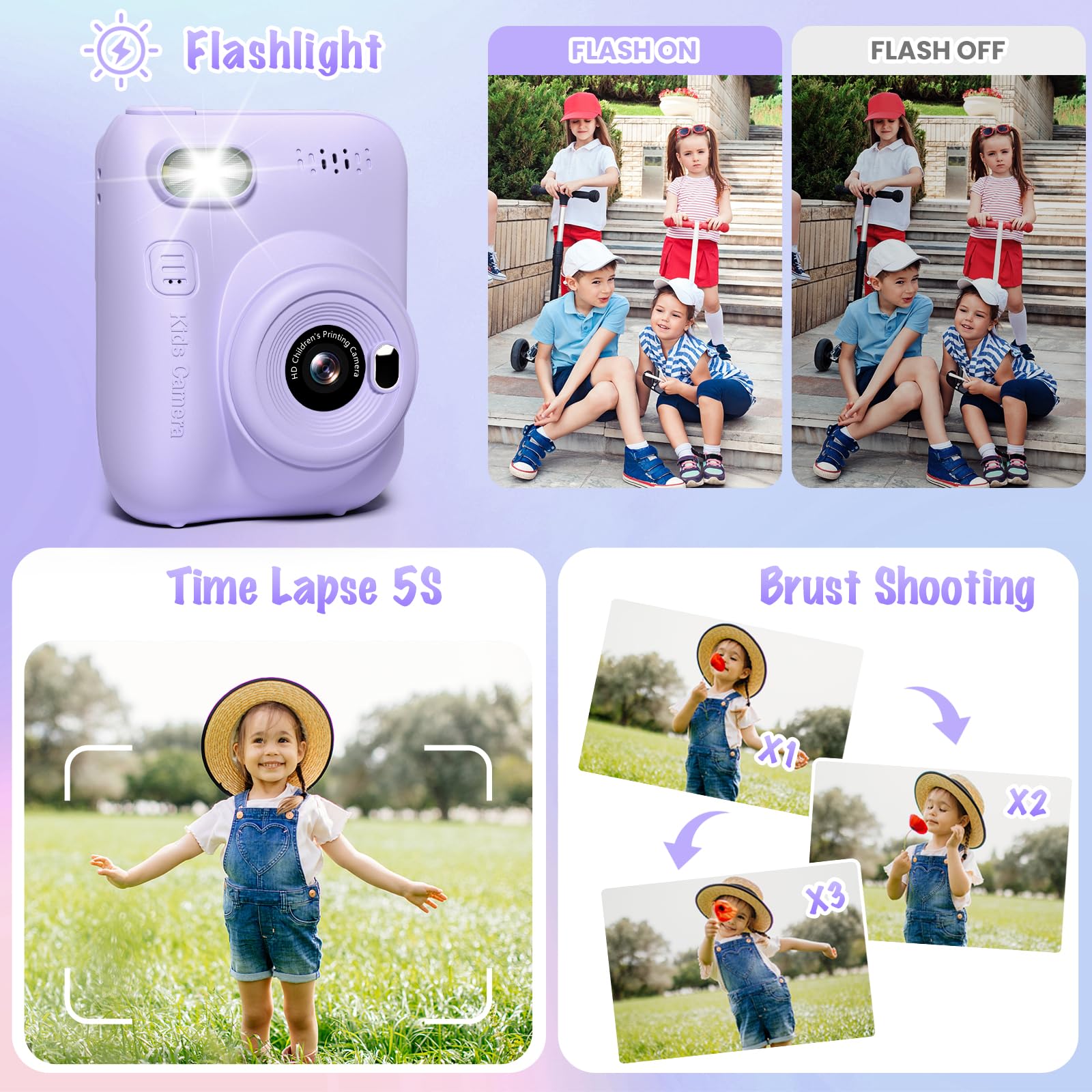 Kids Camera Instant Print, 3.0'' Hd 32Mp Kids Camera Birthday Gifts For 3 4 5 6 7 8 9 10 11 12 Year Old Girls Boys Toddler, 1080