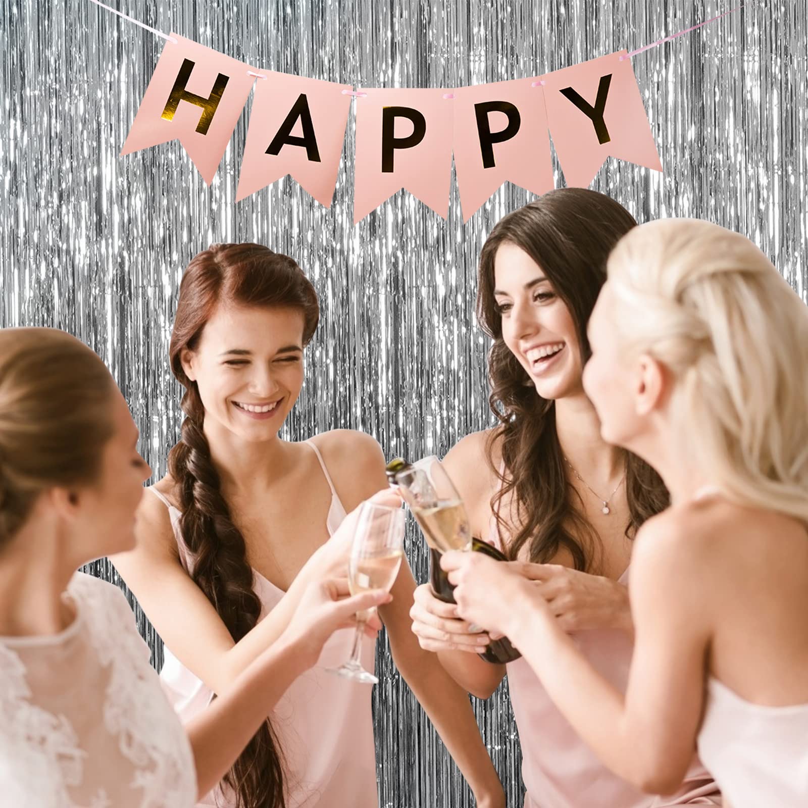 5 Pack Silver Backdrop Curtain Party Decorations Foil Fringe Backdrop Silver Tinsel Streamers Birthday Bachelorette New Year Chr