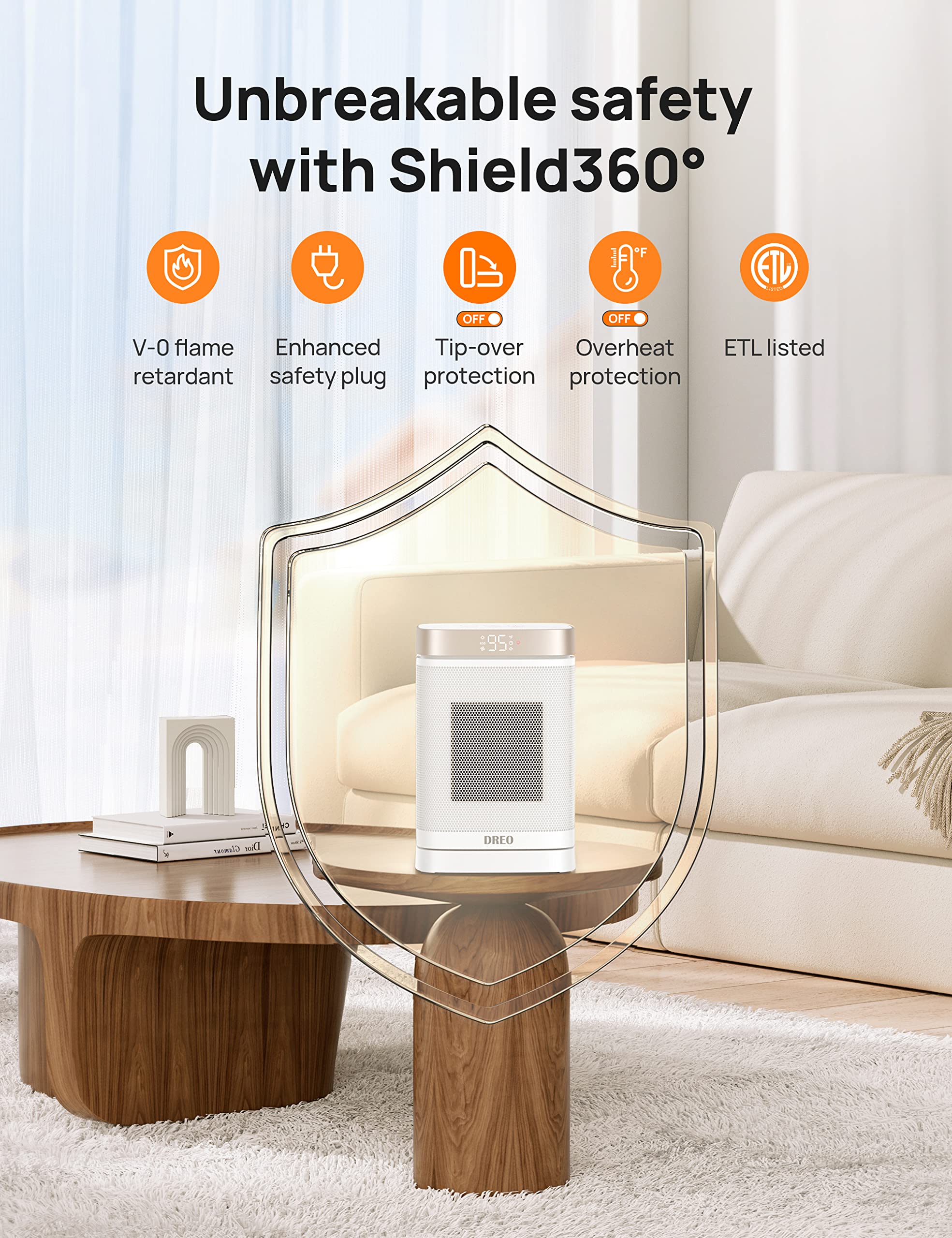 Dreo Atom One Space Heater With Remote, 70Oscillating Electric Heaters With Digital Thermostat, 1500W Ptc Ceramic Heater, 12H Ti