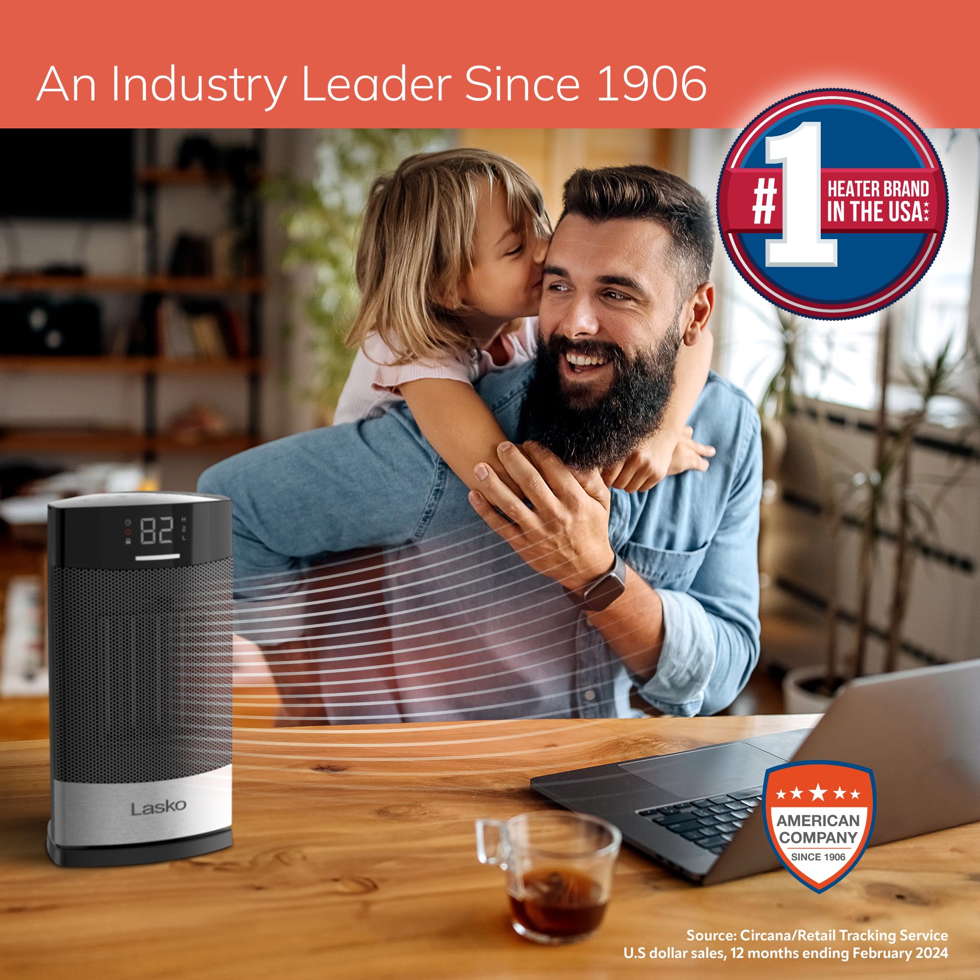 Lasko Ellipse Ceramic Tabletop Heater For Home With Tip Over Switch, Child Lock, Digital Display, Thermostat, Autoeco Mode, Wide