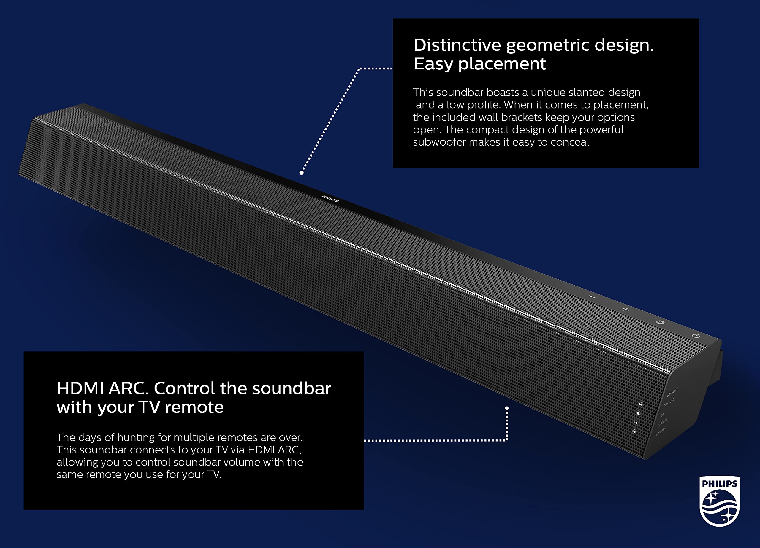 Philips B7305 2.1 Channel 300 Watts Dolby Audio Performance Soundbar Speaker With Wireless Subwoofer, Hdmi Arc (Tab7305)