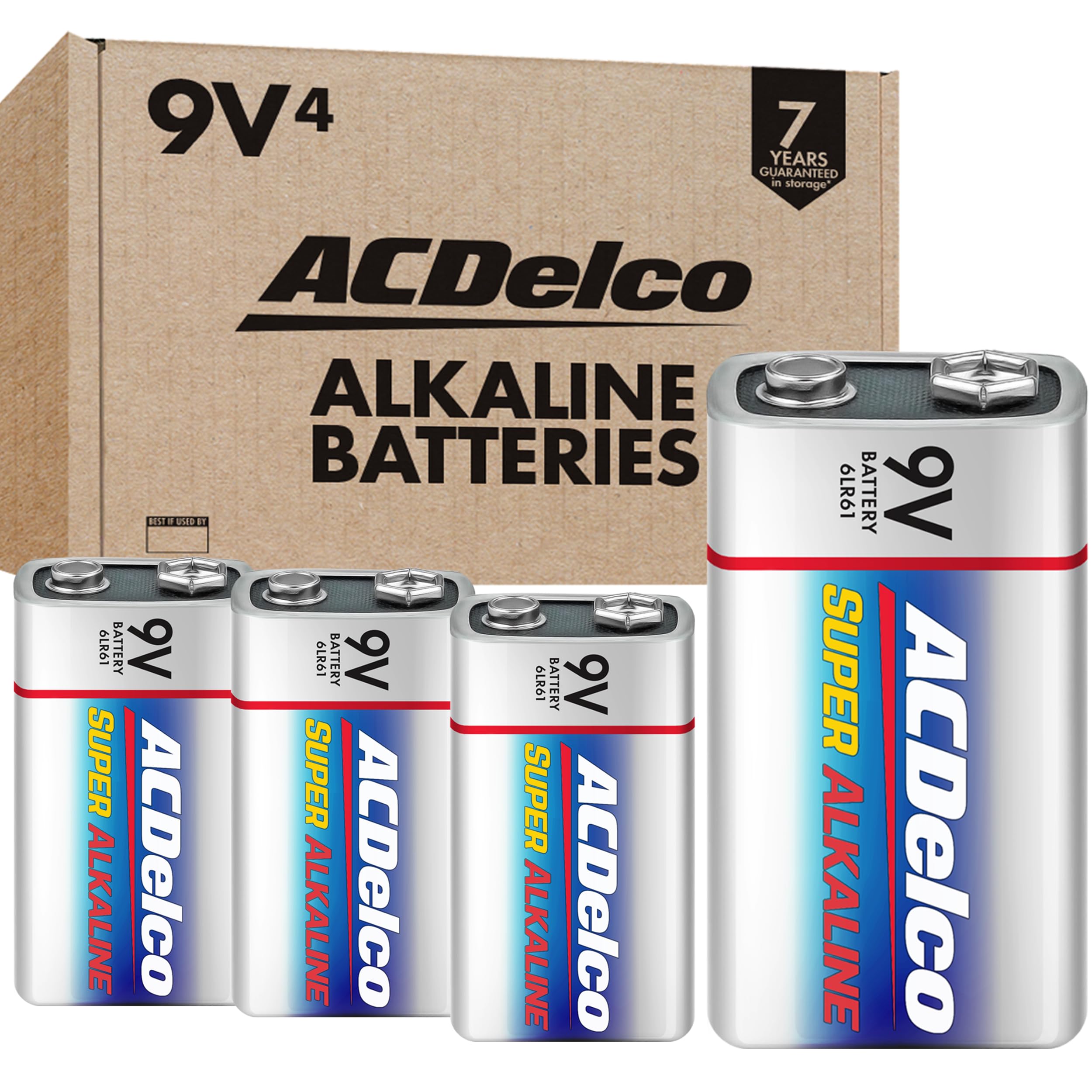 ACDelco 4-Count 9 Volt Batteries, Maximum Power Super Alkaline Battery, 7-Year Shelf Life, Reclosable Packaging