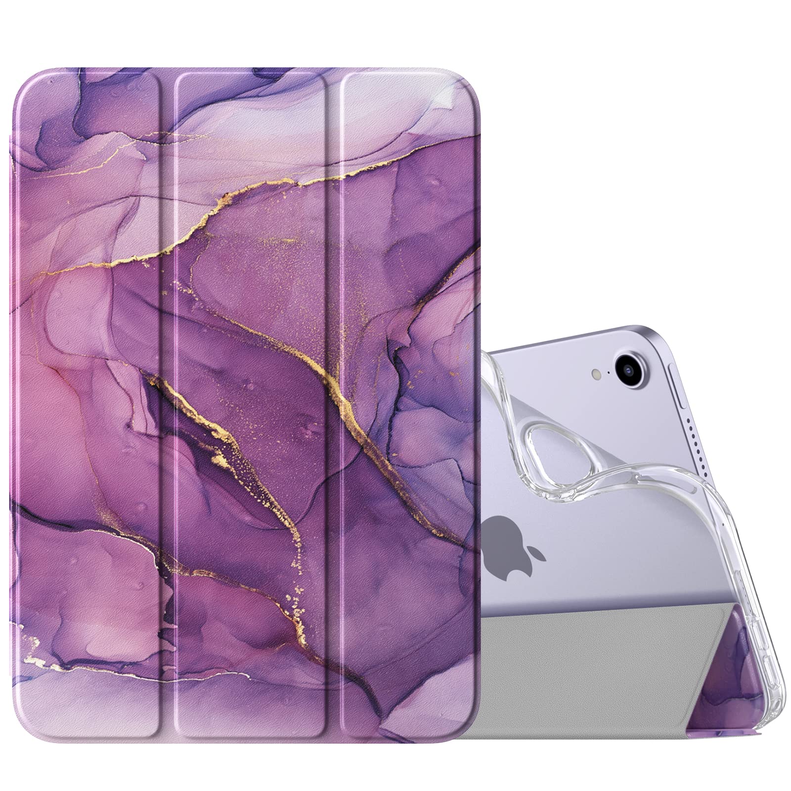 MoKo Case Fit New iPad Mini 7 (A17 Pro) 2024, iPad Mini 6th Generation Case 2021 (8.3 inch), iPad Mini 6 Case, Soft TPU Translucent Frosted Back Cover Case for iPad Mini 7th, Marble Gold Purple