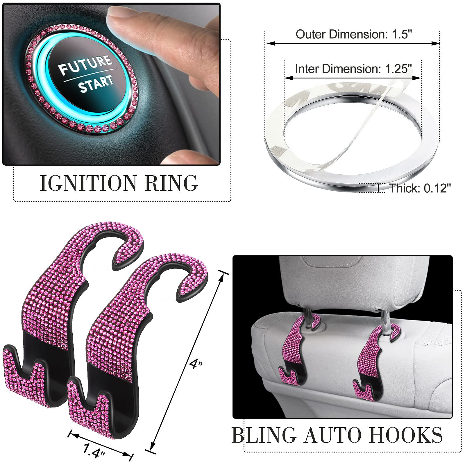 Tallew 20 Pcs Bling Car Accessories For Women, Rhinestone Car Accessories Set, Phone Holder Mount, Dual Usb Adapter, Glasses Hol